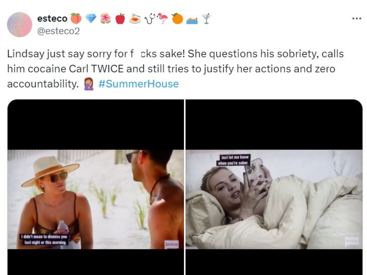 Summer House fans call out Lindsay (Image via X/@esteco2)