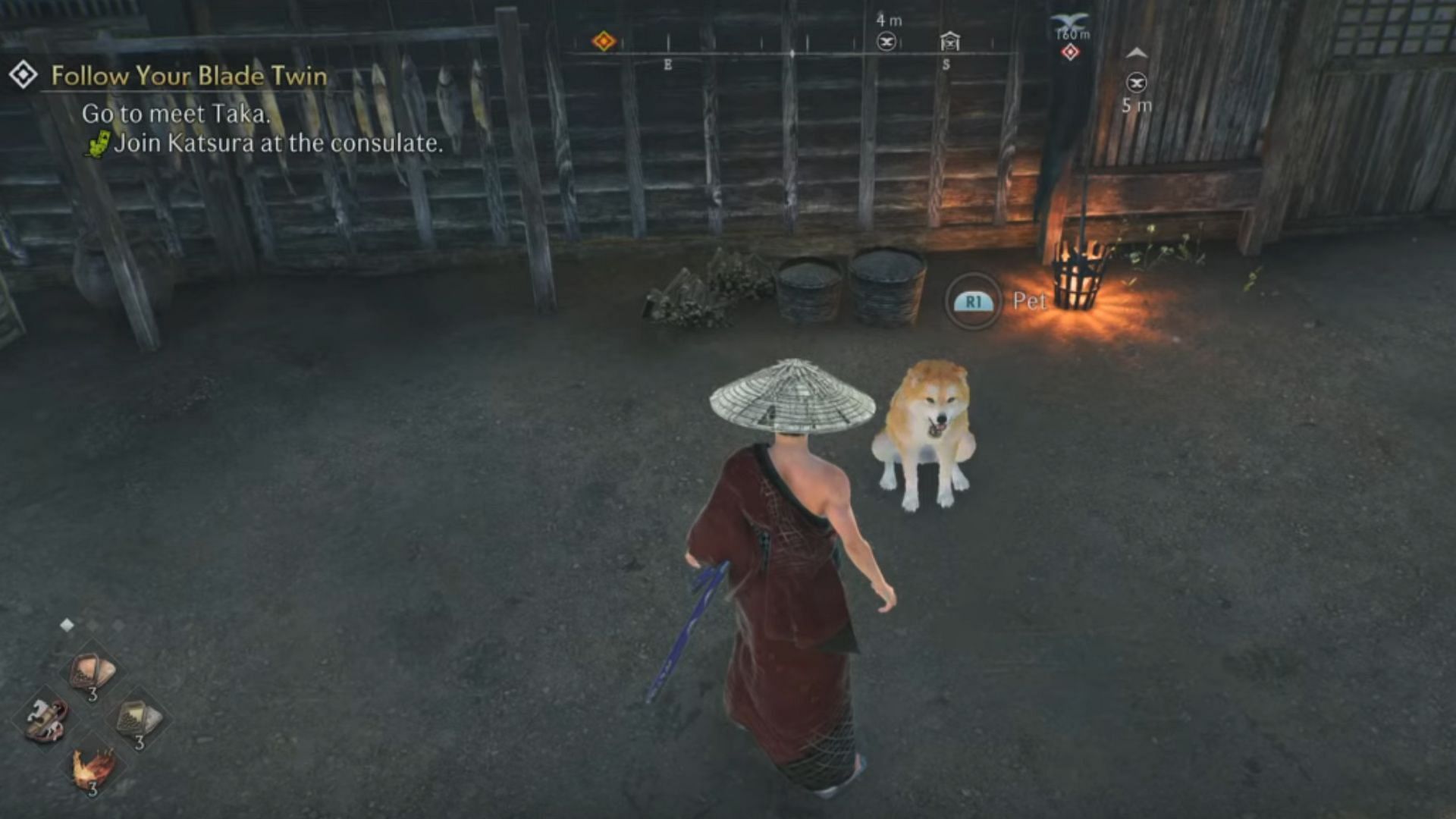 Interact with the Pilgrim dogs in Rise of the Ronin (Image via YouTube/ Smitty-5432)