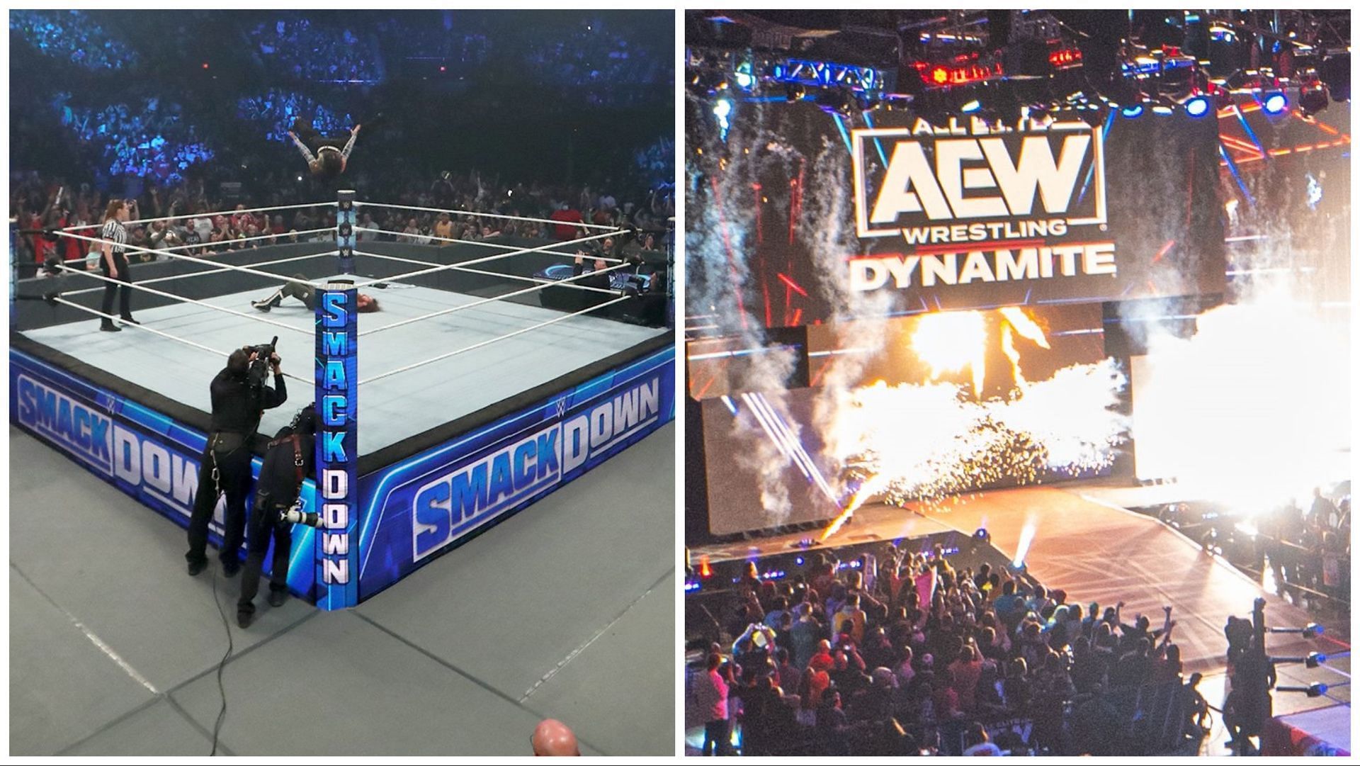 The WWE SmackDown ring, AEW fans attend a live Dynamite