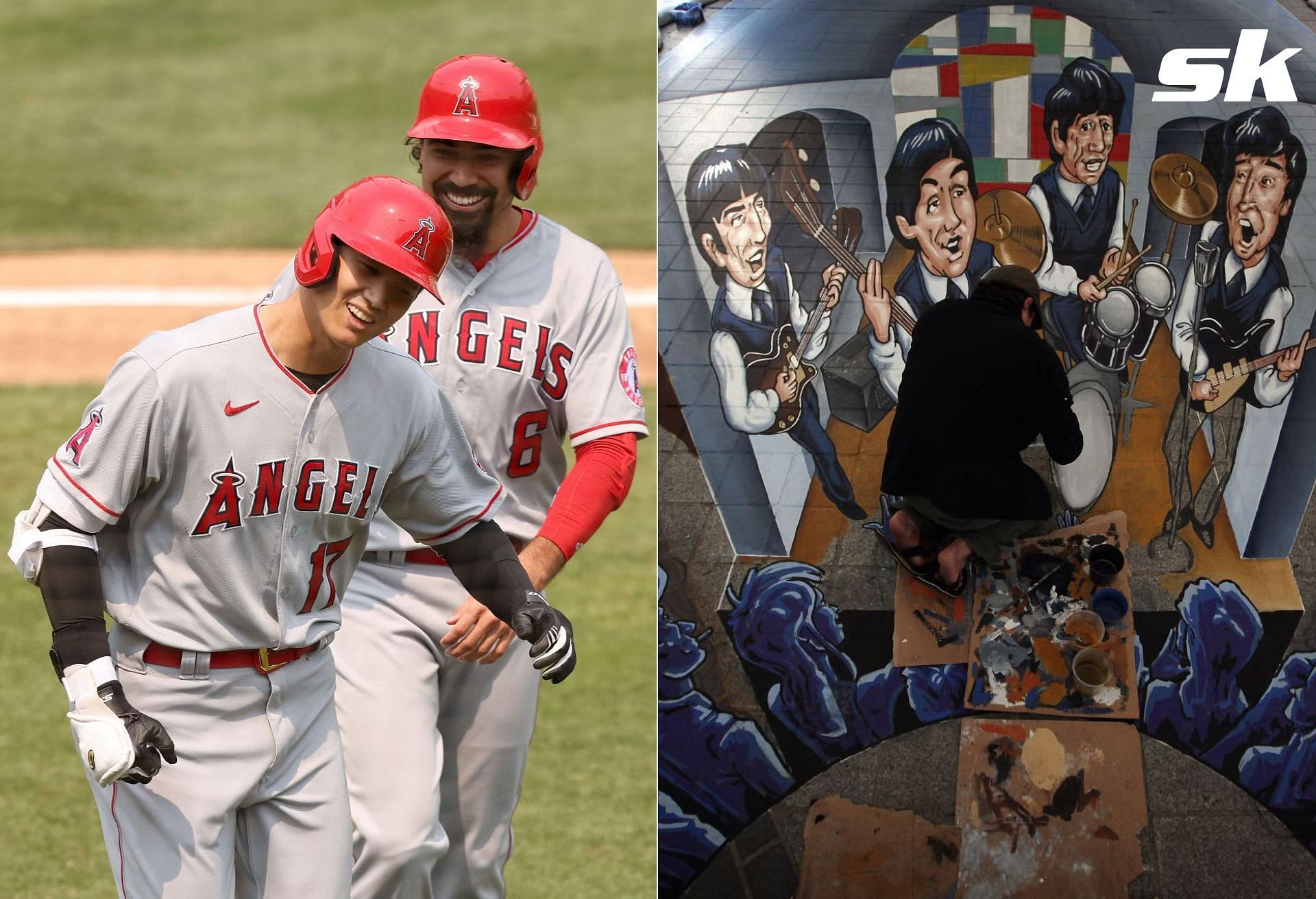 Shohei Ohtani and Anthony Rendon (left), The Beatles mural in Liverpool, England (right)
