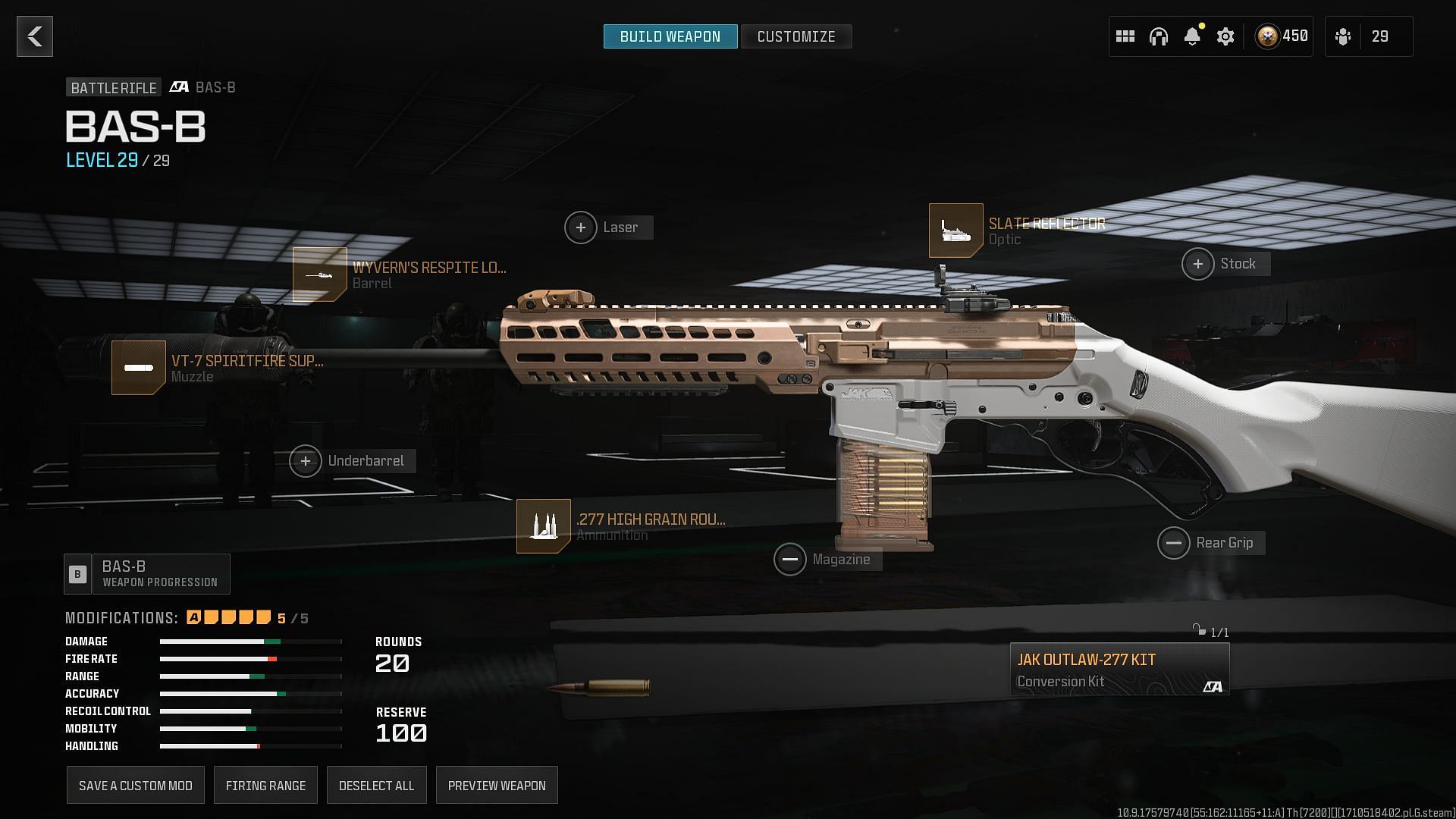 BAS-B &quot;broken&quot; loadout with the JAK Outlaw-277 Kit in MW3 and Warzone (Image via Activision)