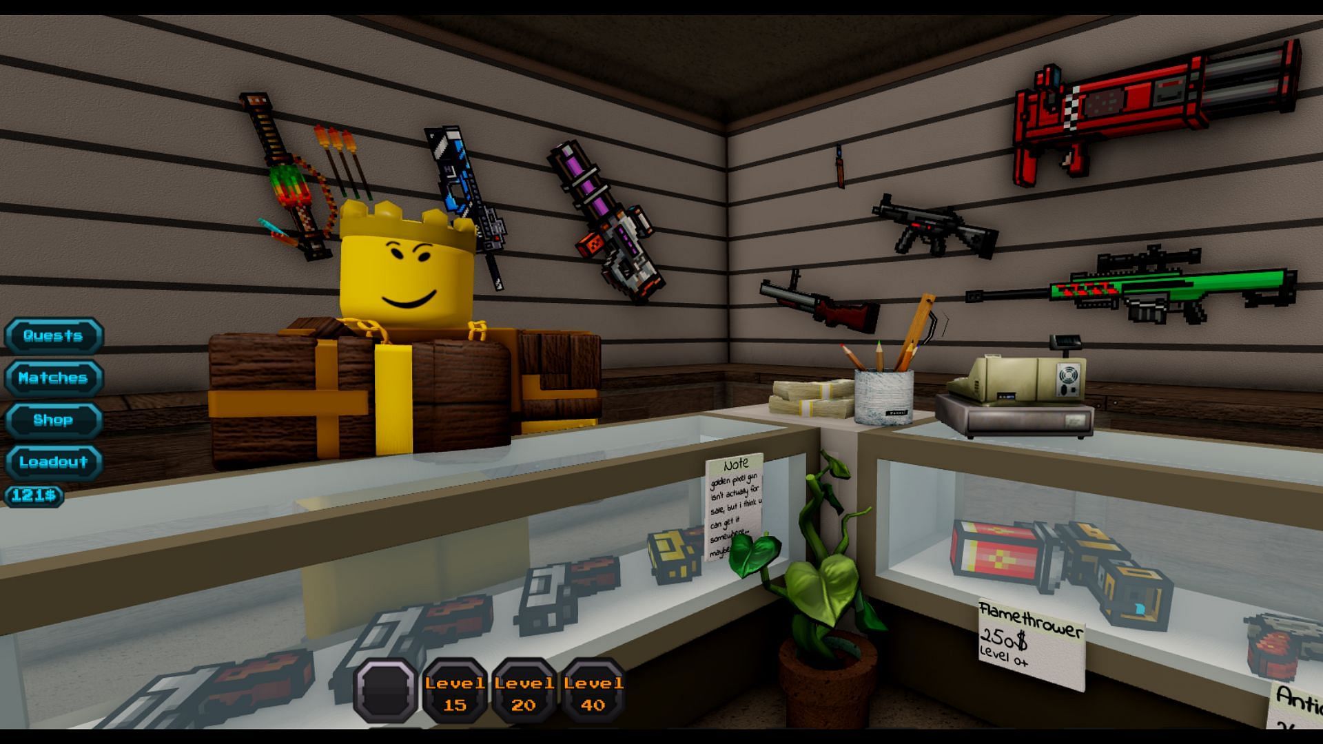 Shop in Pixel Gun Tower Defense (Image via Roblox)