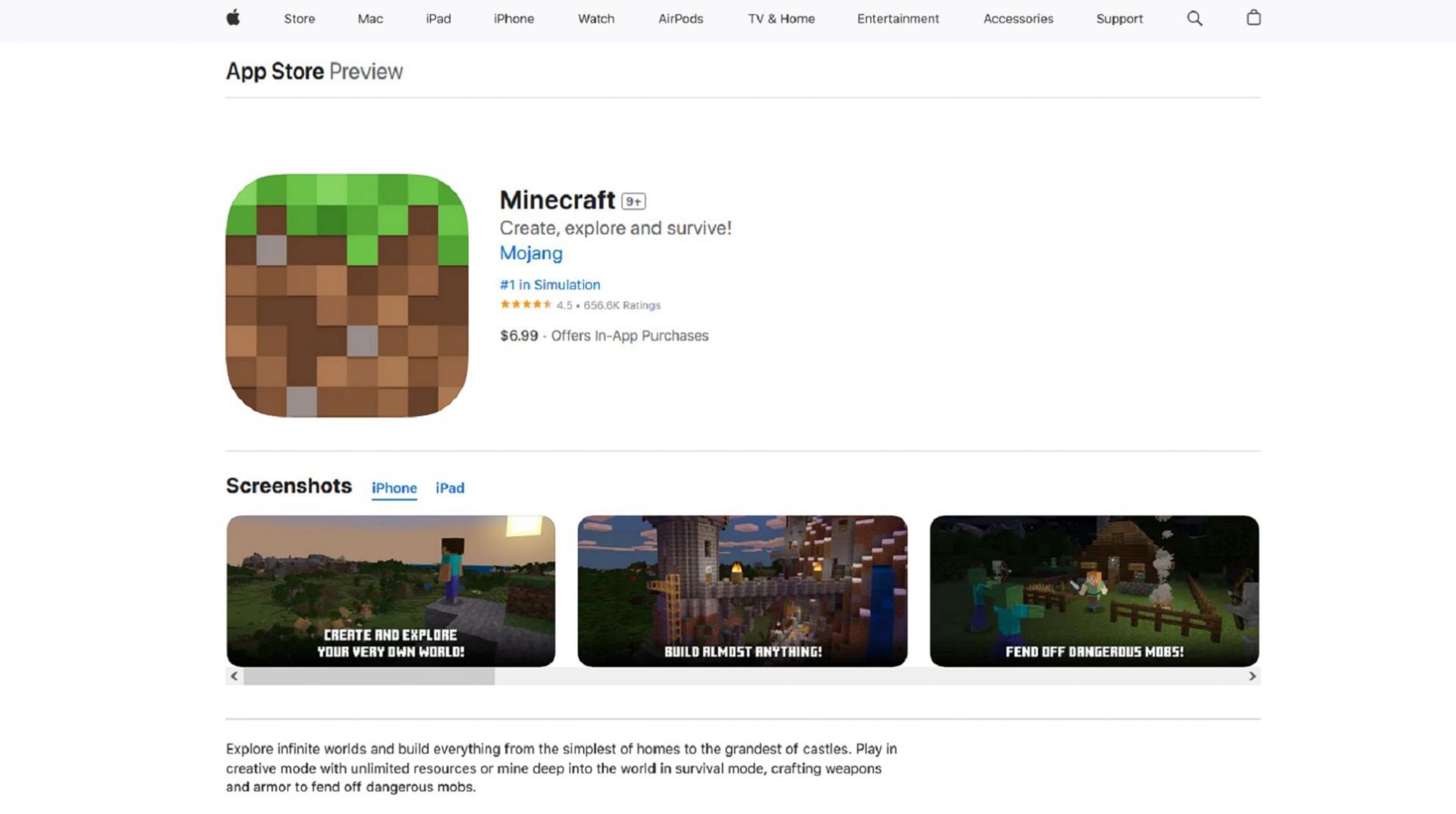 You can update Minecraft with your respective OS&#039;s app store (Image via Apple/Mojang)