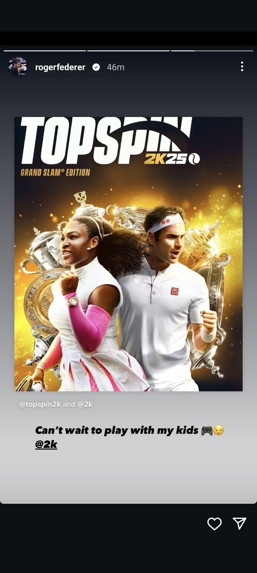 Roger Federer&#039;s Instagram post on his excitement to play Top Spin 2K25 with his children