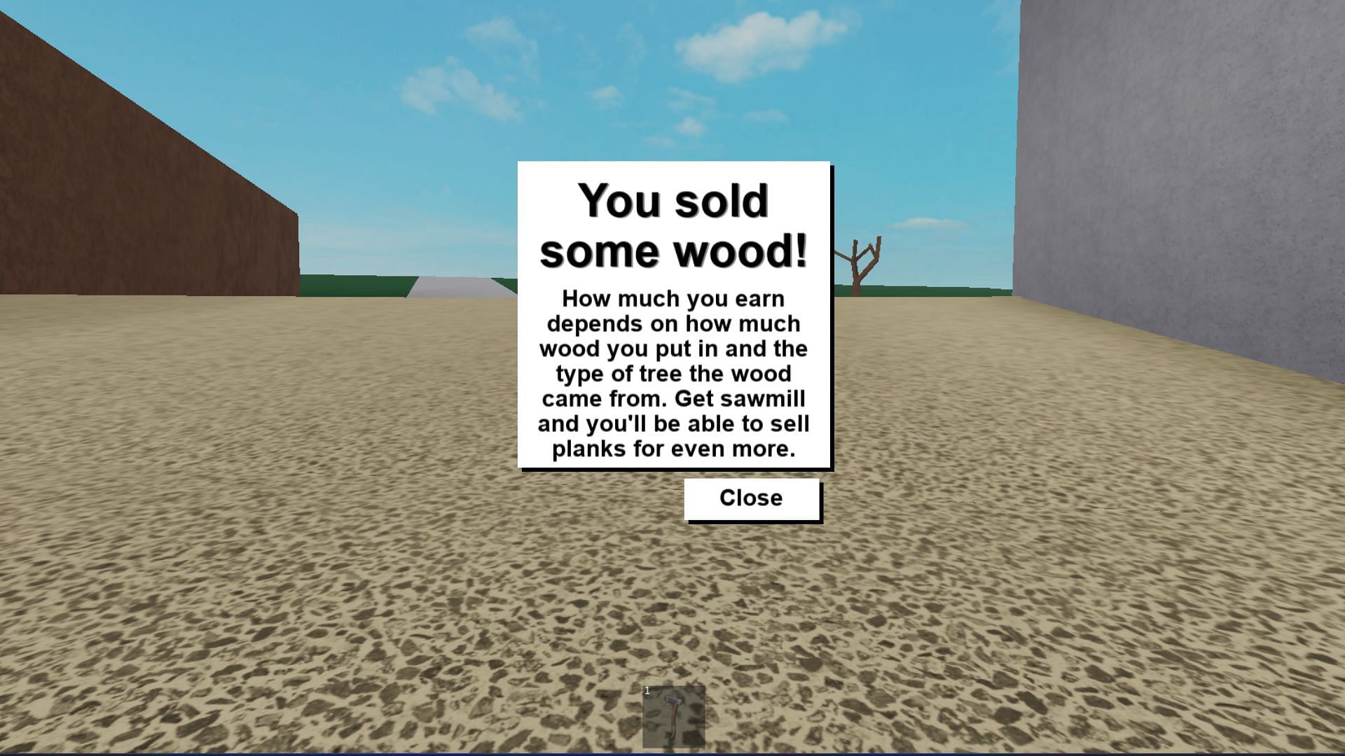 Sell the chopped wood at the sawmill (Image via Roblox and Sportskeeda)