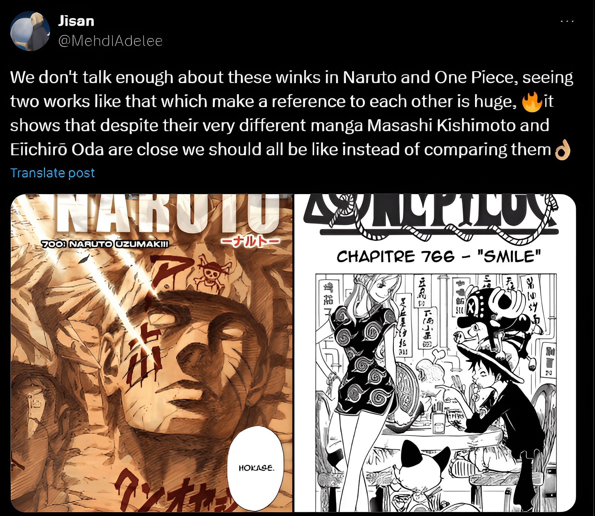 Oda and Kishimoto referencing each other&#039;s work (Image via X/@MehdiAdeLee)