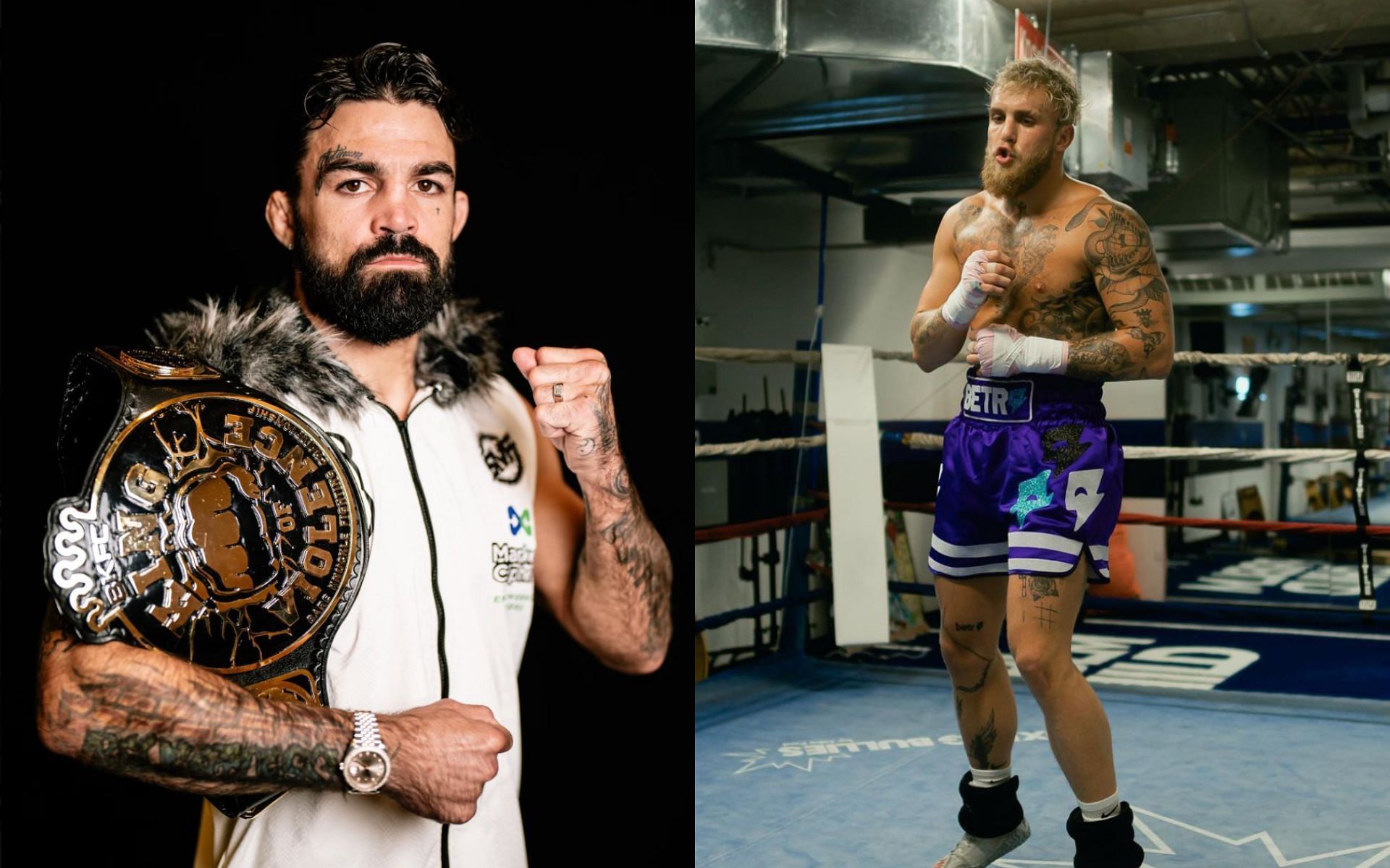 Mike Perry (left) calls for a fight with Jake Paul (right) in the near future [Photo Courtesy @platinumperry on X and @jakepaul on Instagram]