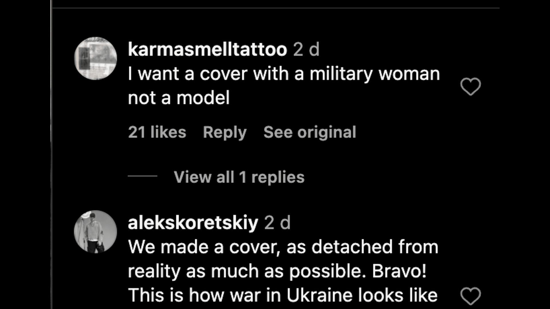 Social media users lashed out at the magazine for their latest cover showing a model dressed as a military personnel. (Image via @VogueUkraine/ Instagram)