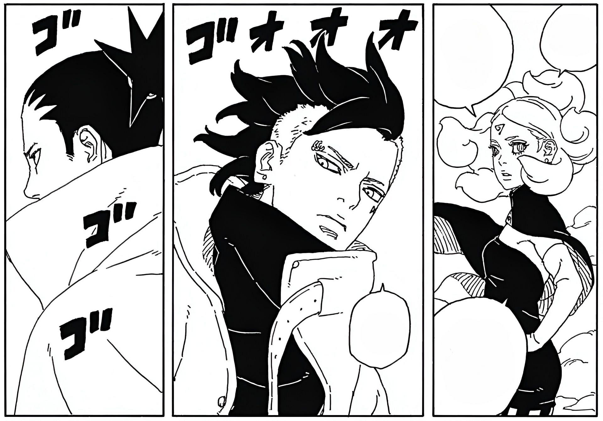 Shikamaru, Kawaki, and Delta as seen in the Boruto: Two Blue Vortex manga (Image via Shueisha)