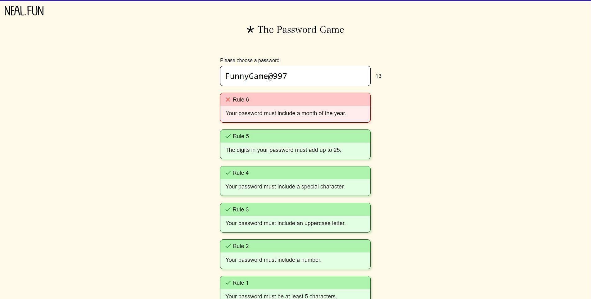 The Password Game comes from the same creator as Infinite Craft (Image via Neal.Fun)