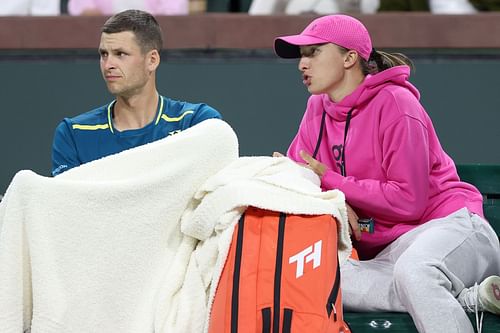 Iga Swiatek during an exhibition match at Indian Wells.