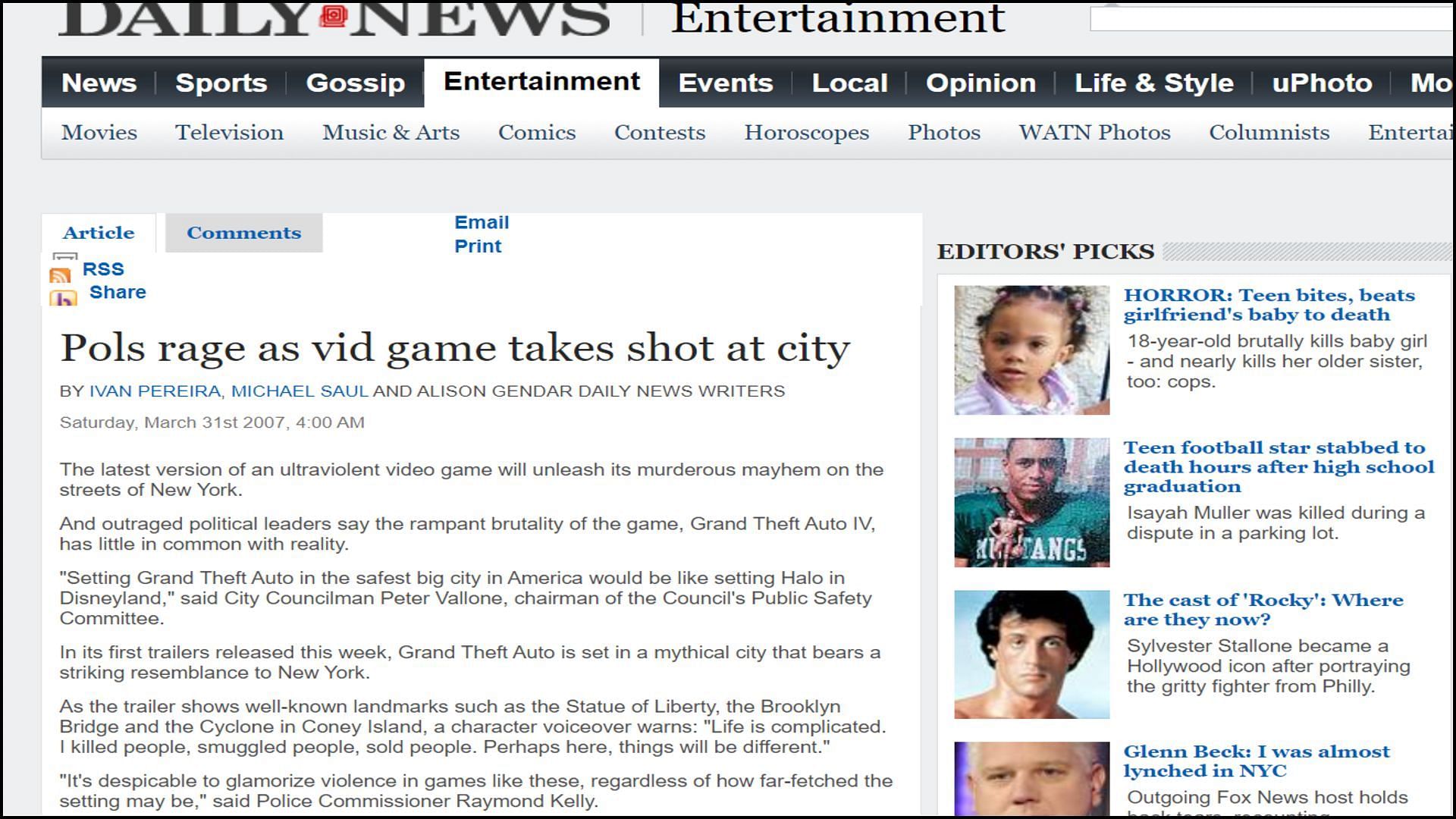 A screenshot depicting the news regarding New York City officials bashing GTA 4 (Image via Daily News)
