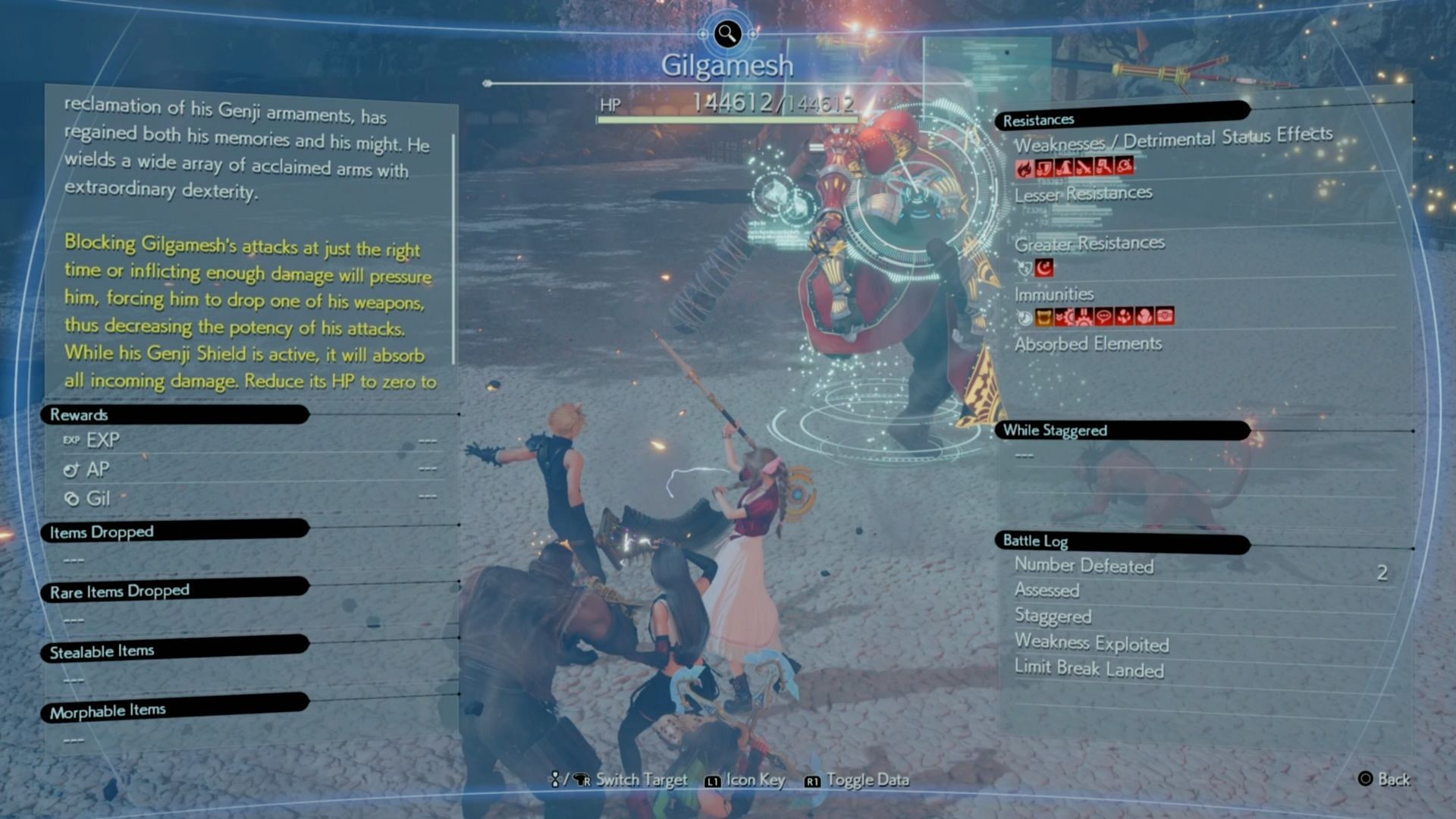 Gilgamesh&#039;s Assess information (Image via Square Enix)