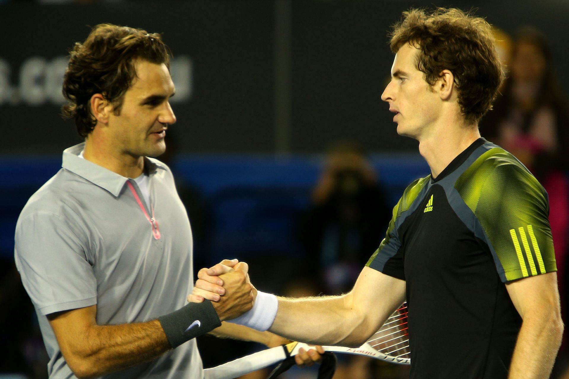 Roger Federer and Andy Murray pictured at the 2013 Australian Open - Day 12