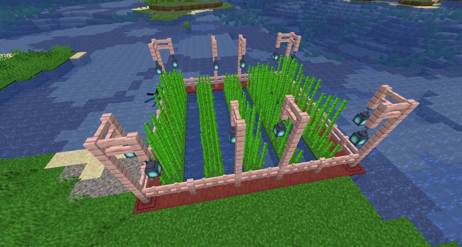 Even a basic sugar cane farm should be enough to set up an enchanting area (Image via Mojang)