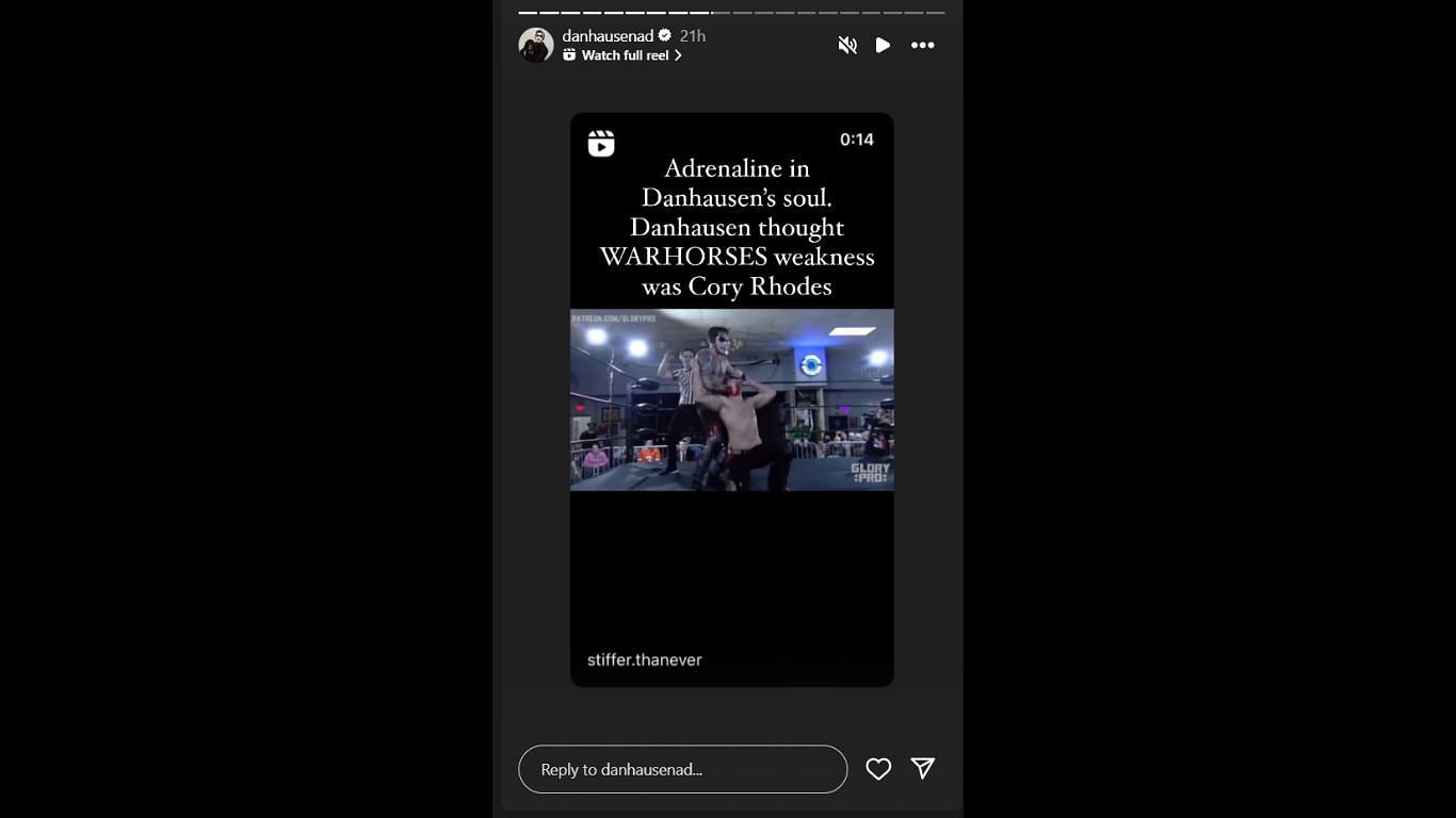 Danhausen reposted the reel on his story [Image source: star&#039;s Instagram]