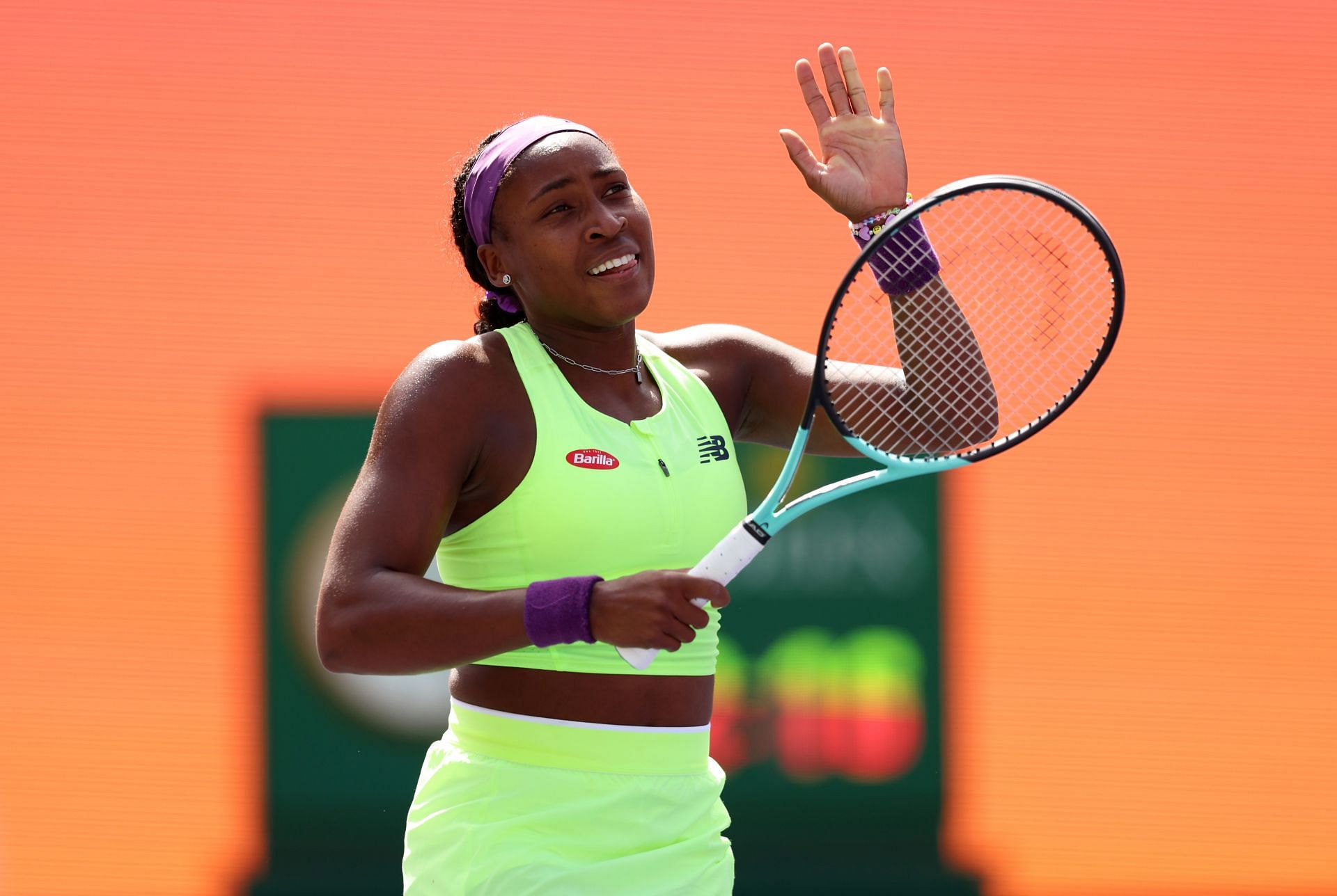 Coco Gauff pictured at the 2024 BNP Paribas Open 