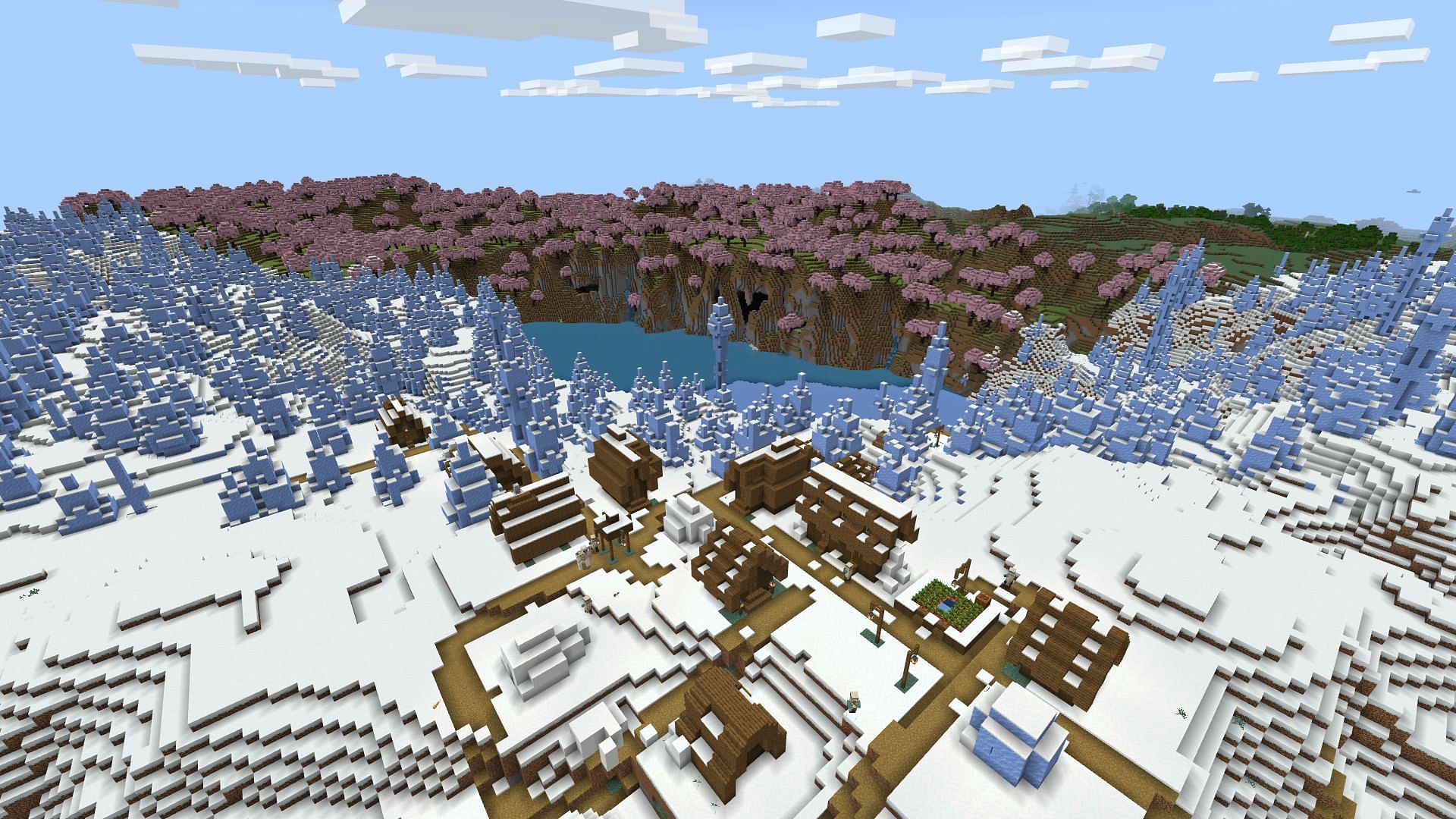 This Minecraft seed has a particularly interesting terrain divide (Image via u/CRAXYMAN999/Reddit)
