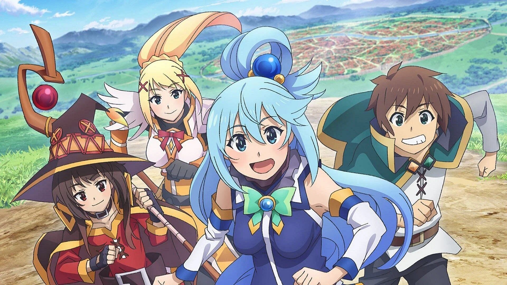 The main cast of Konosuba (Image via Studio Drive)