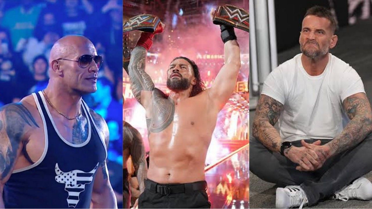 WWE सुपरस्टार्स द रॉक, रोमन रेंस और सीएम पंक 