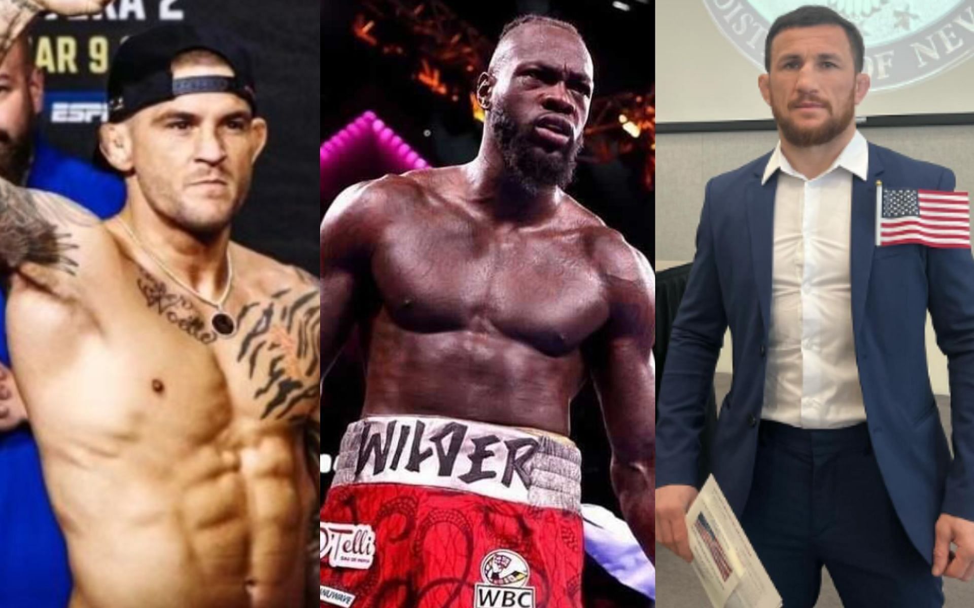 Dustin Poirier (left), Deontay Wilder (centre), Merab Dvalishvili (right) [Images courtesy of @dustinpoirier, @bronzebomber &amp; @merab.dvalishvili on Instagram]