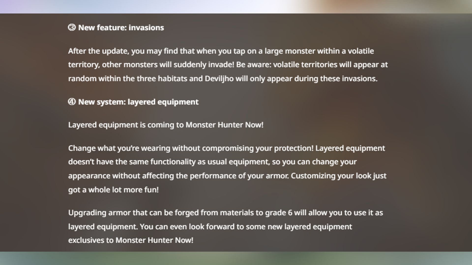 New features in Monster Hunter Now in the upcoming update. (Image via Niantic)