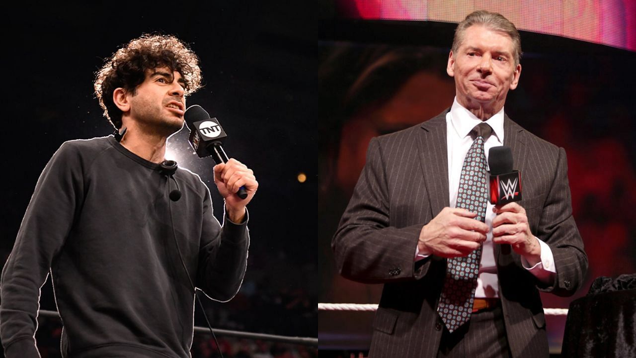 Tony Khan (left) and former WWE chief Vince McMahon (right)