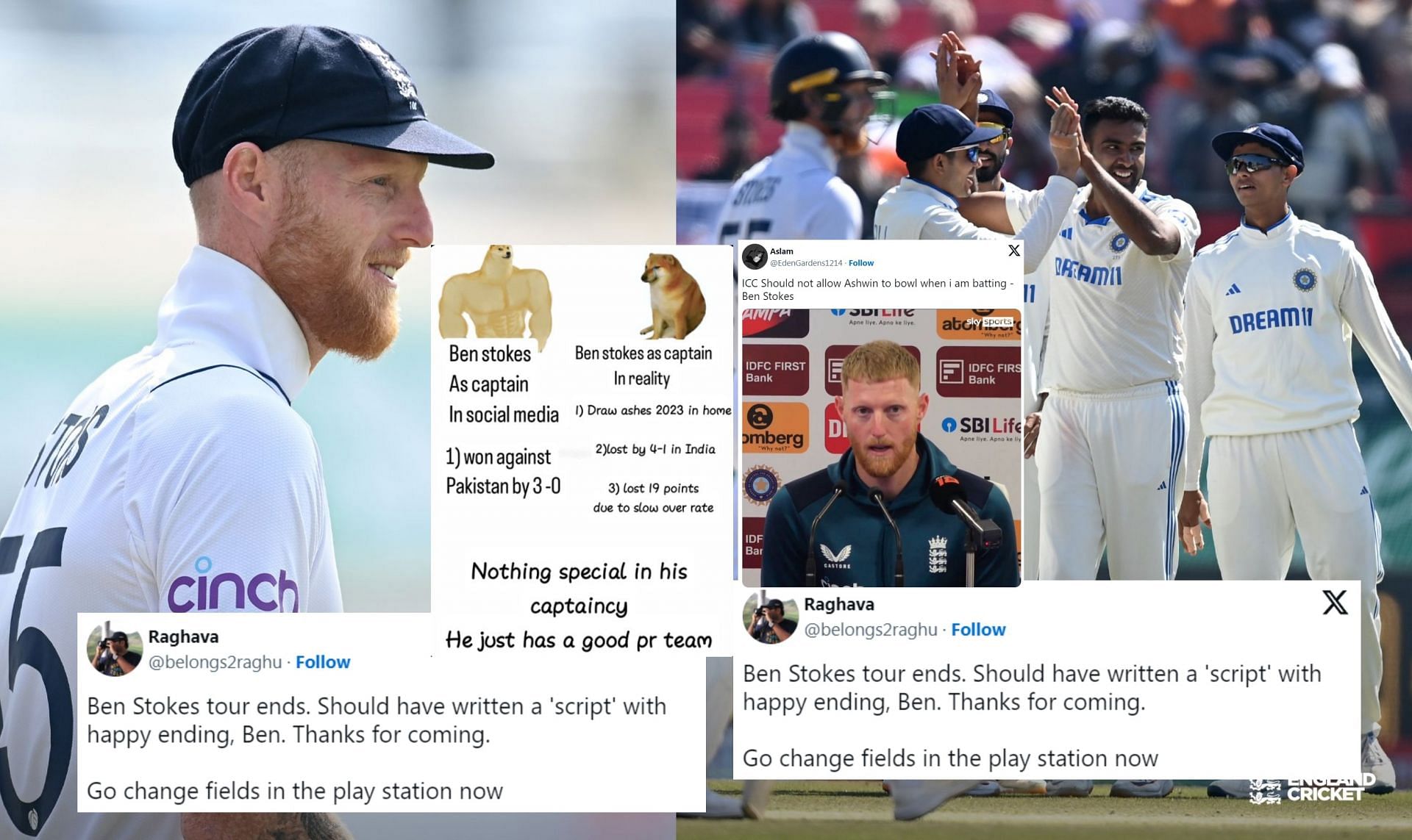 Fans troll Ben Stokes after his horror batting form in Test series vs India. 