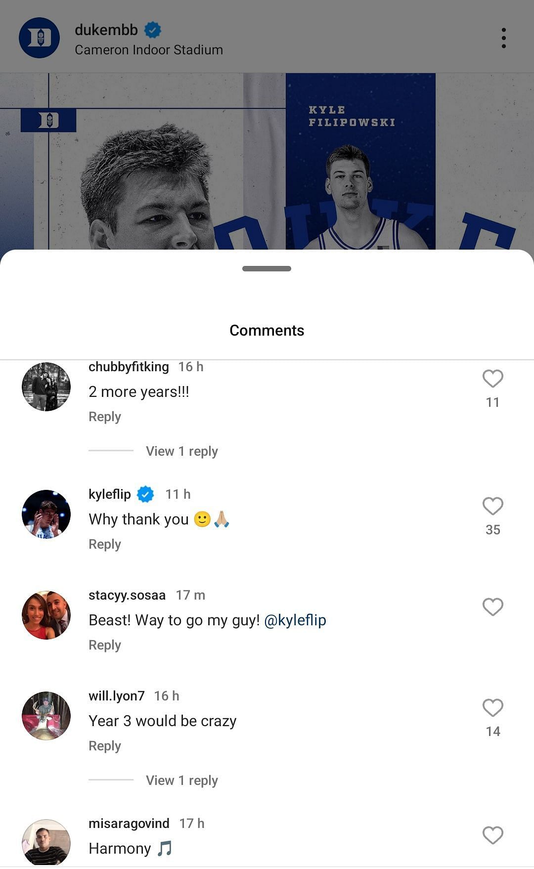 Duke&#039;s Instagram account