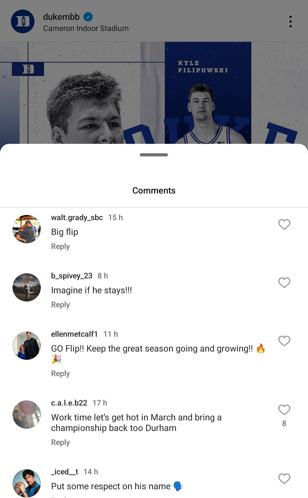 Duke&#039;s Instagram account