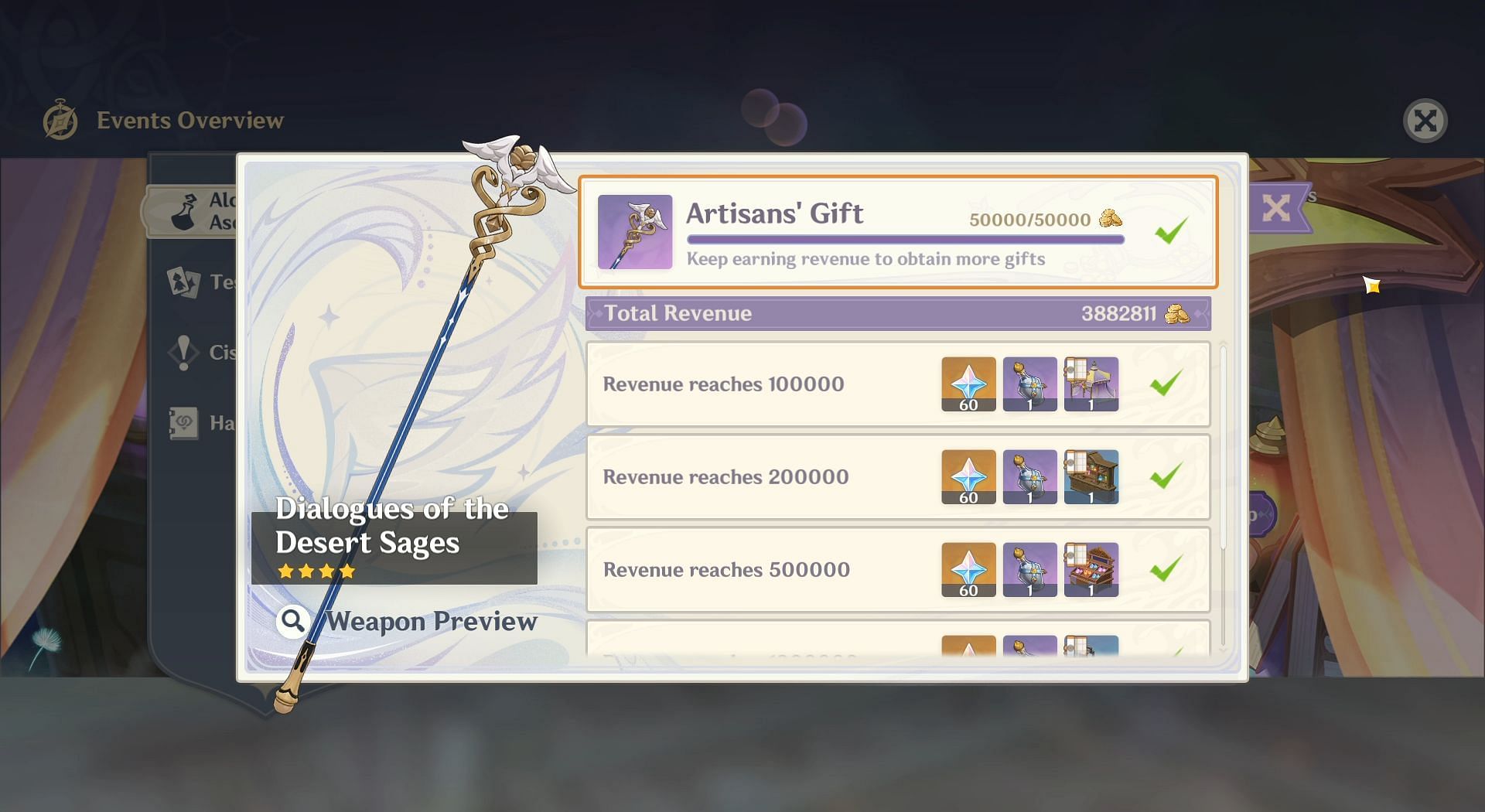 Reach 50000 revenue to obtain the weapon (Image via HoYoverse)