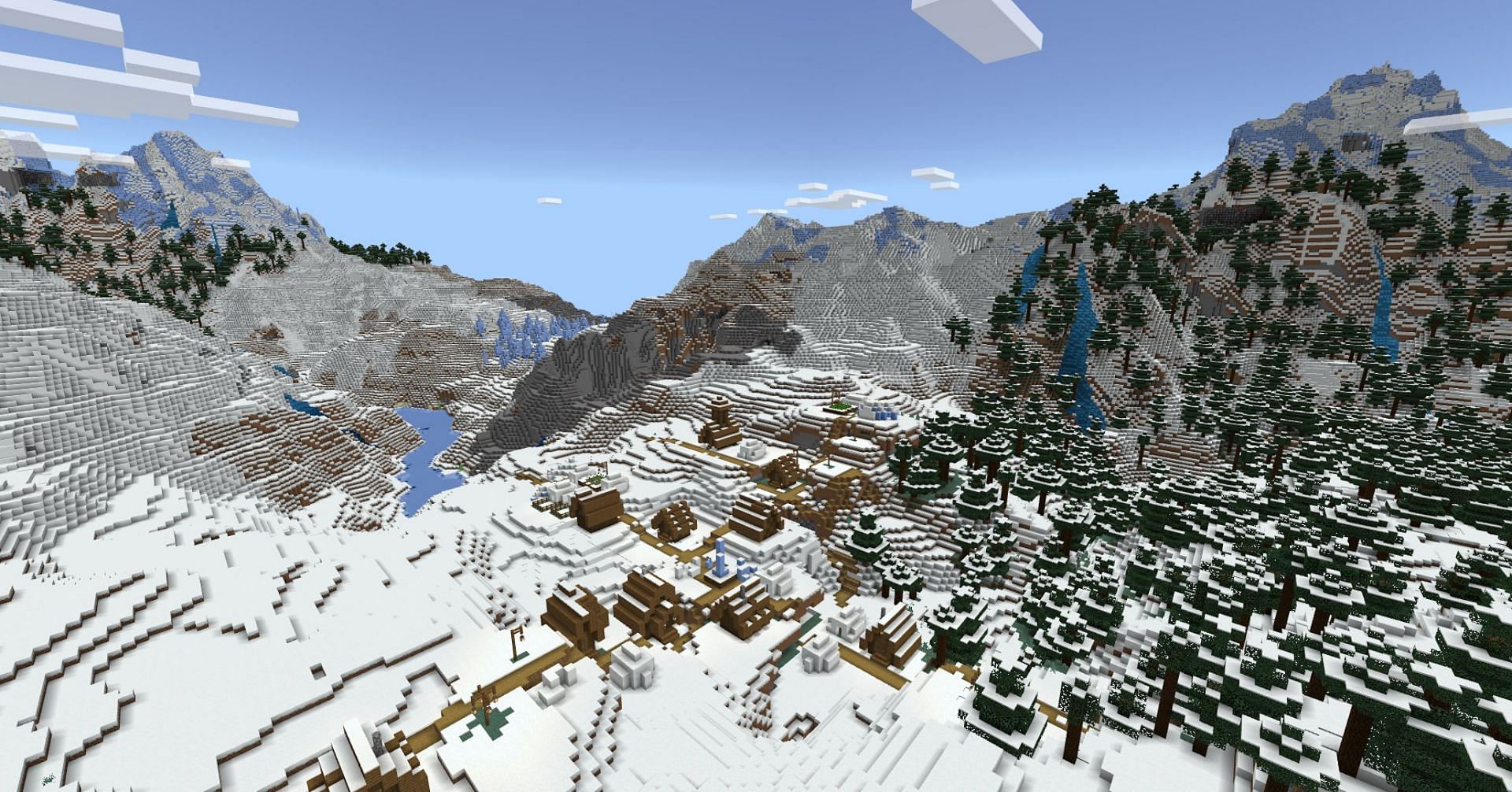This scenic village is a great central location to several structures (Image via Mojang)
