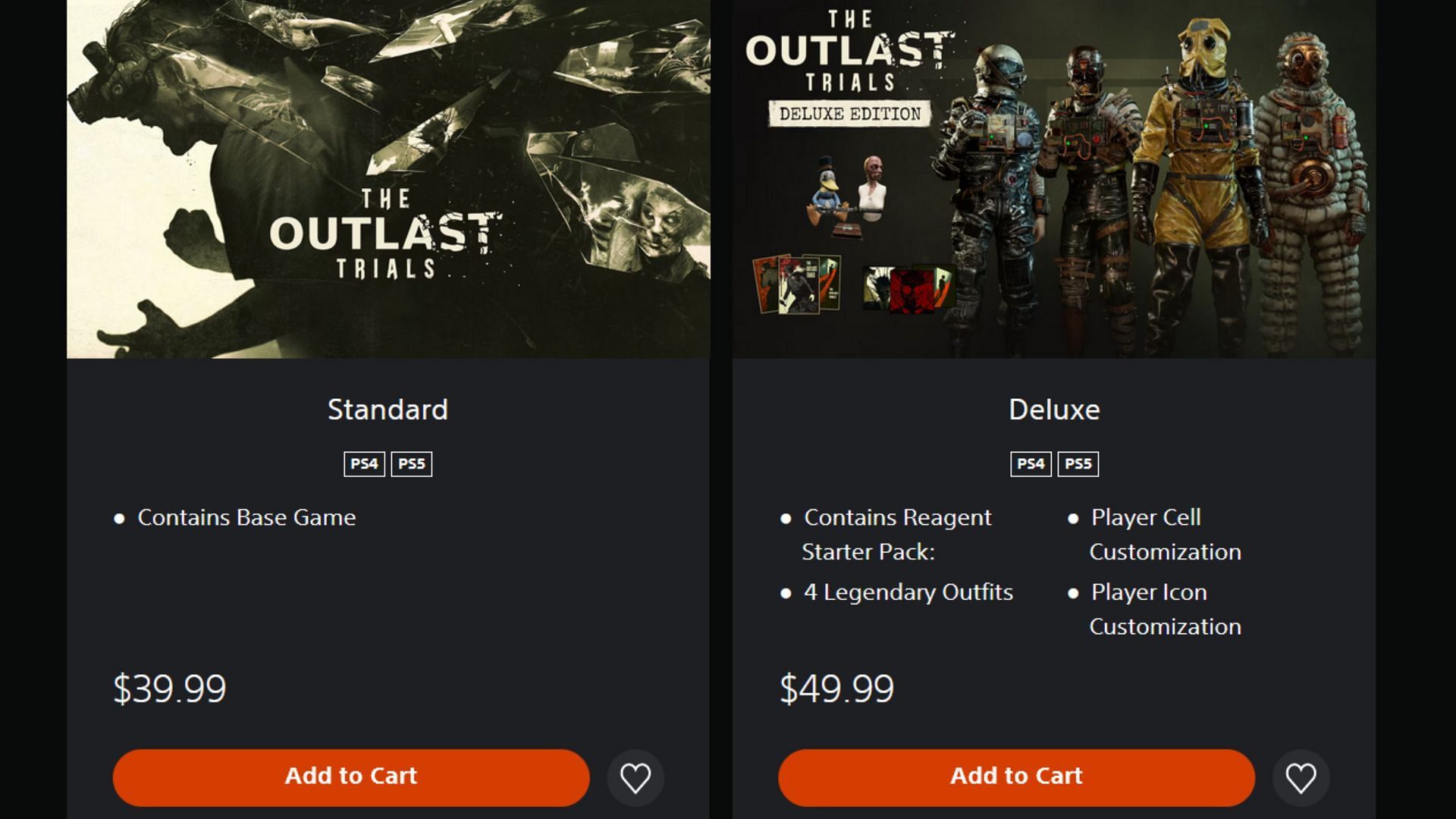 The Outlast Trials comes in two different editions, Standard and Deluxe (Image via PlayStation)