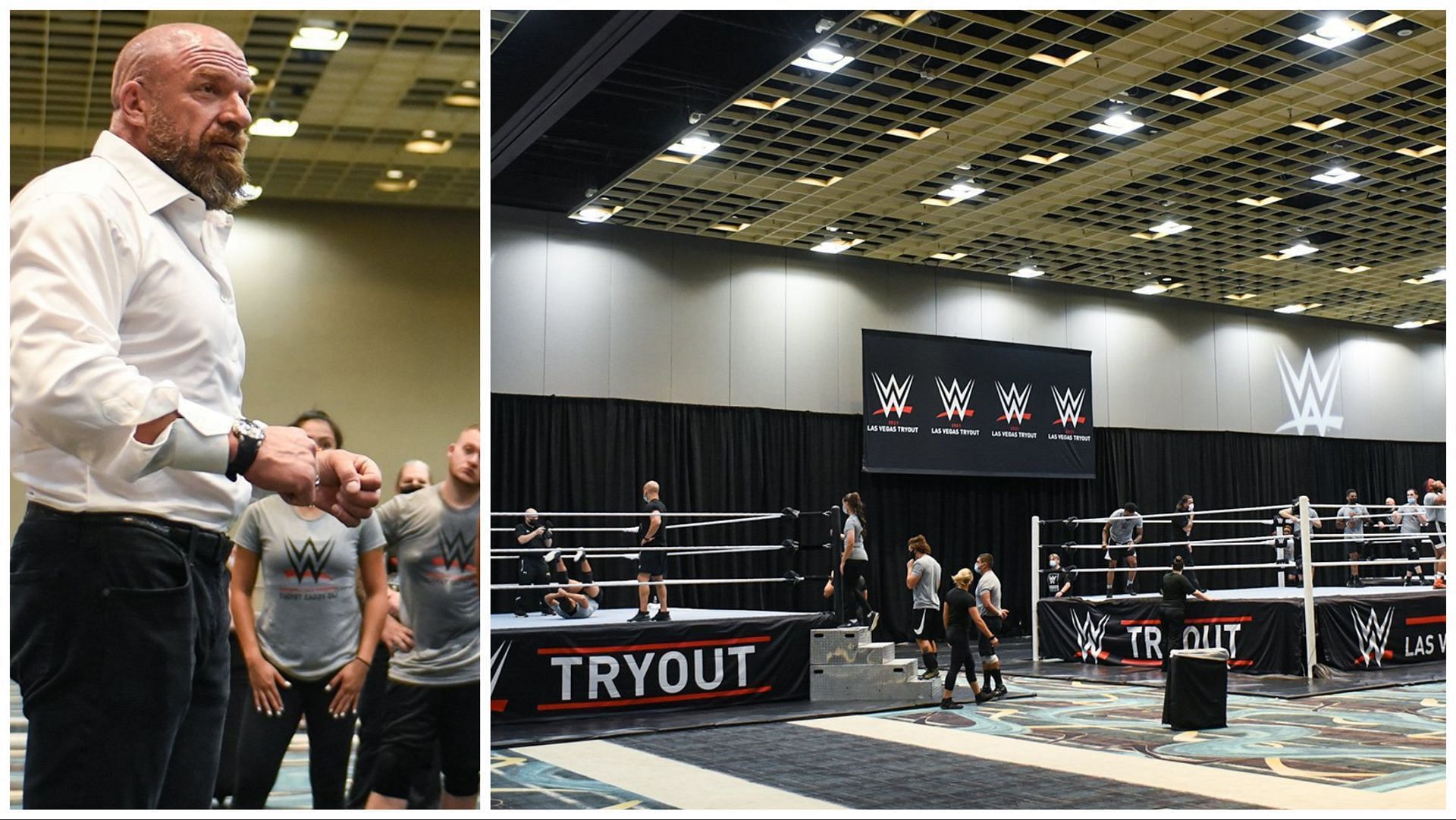 Triple H speaks at the 2021 WWE SummerSlam tryouts, athletes train at the 2021 SummerSlam tryouts in Las Vegas