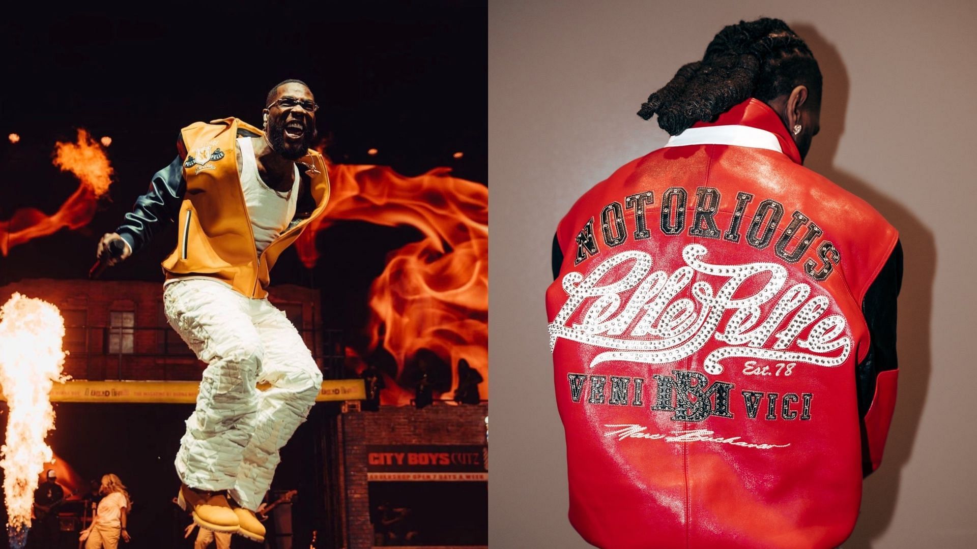 Burna Boy throws his Pelle Pelle designer jacket to crowd. (Image via Instagram/@burnaboygram)