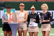 Elise Mertens and Hsieh Su-wei with the women's doubles trophy