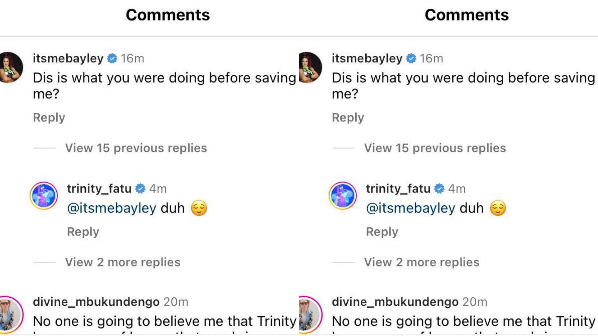Naomi and Bayley have a hilarious exchange on Instagram.