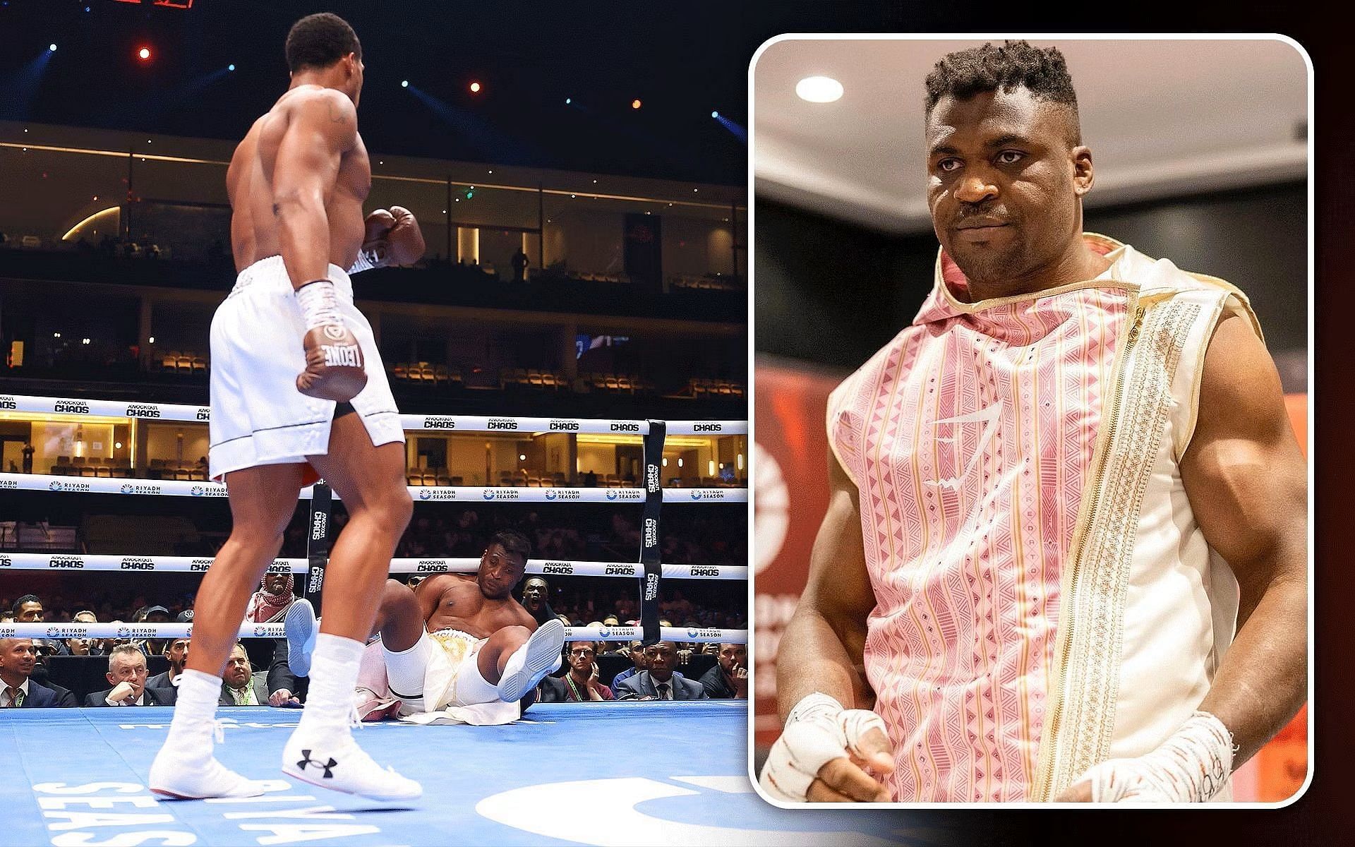 Francis Ngannou discusses loss to Anthony Joshua [images courtesy of Getty Images; @francisngannou/Instagram]