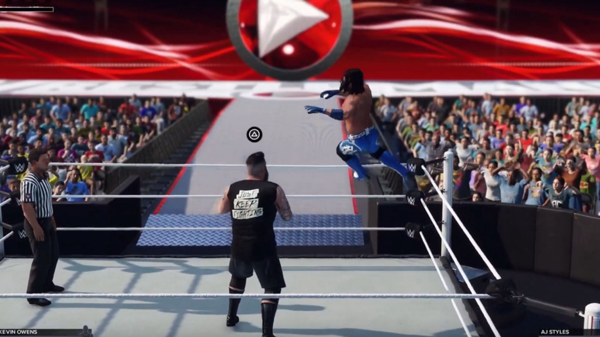 Perform Corner Springboard attacks in WWE 2K24 (Image via YouTube/ Gaming Fight Club)