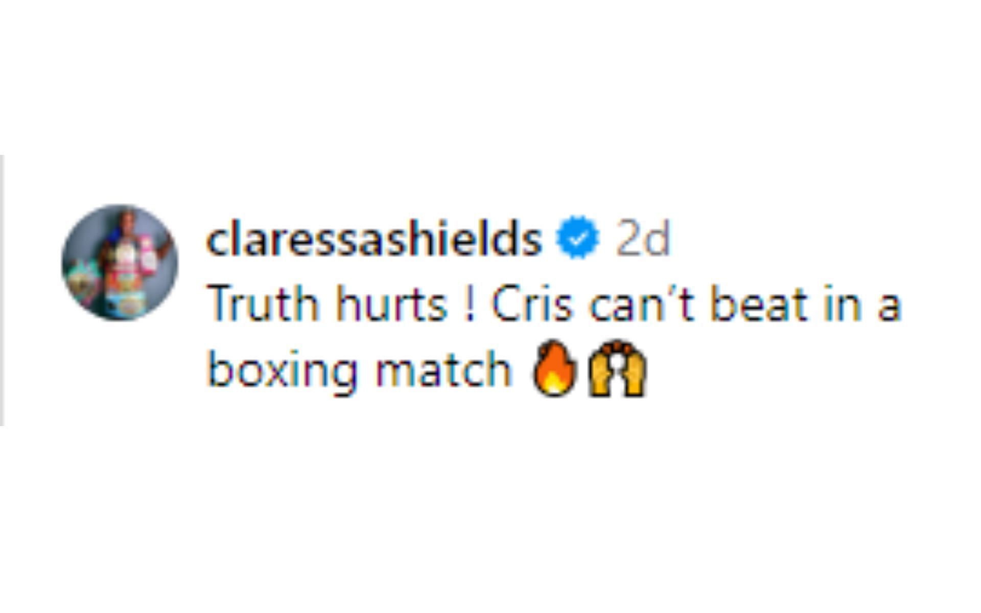 Shields&#039; comment regarding Cyborg [Image courtesy: @mmafighting and @claressashields - Instagram]