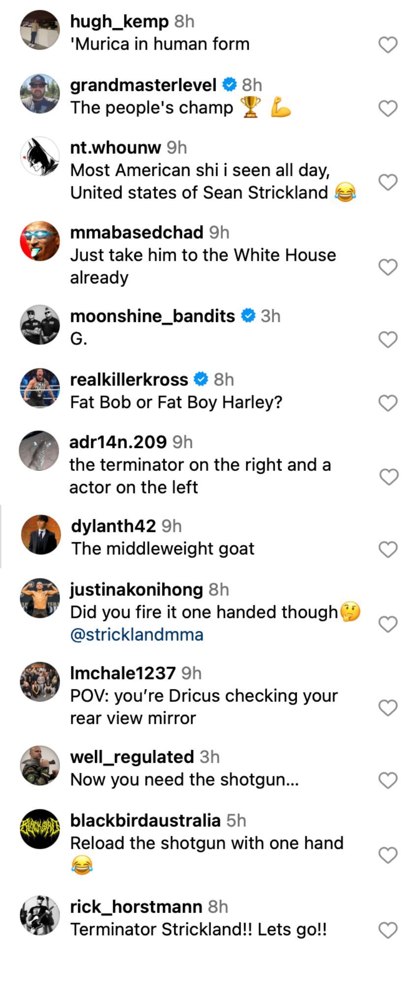 Fans reacting to Sean Strickland&#039;s &#039;Terminator&#039; Instagram post [via @stricklandmma on Instagram]