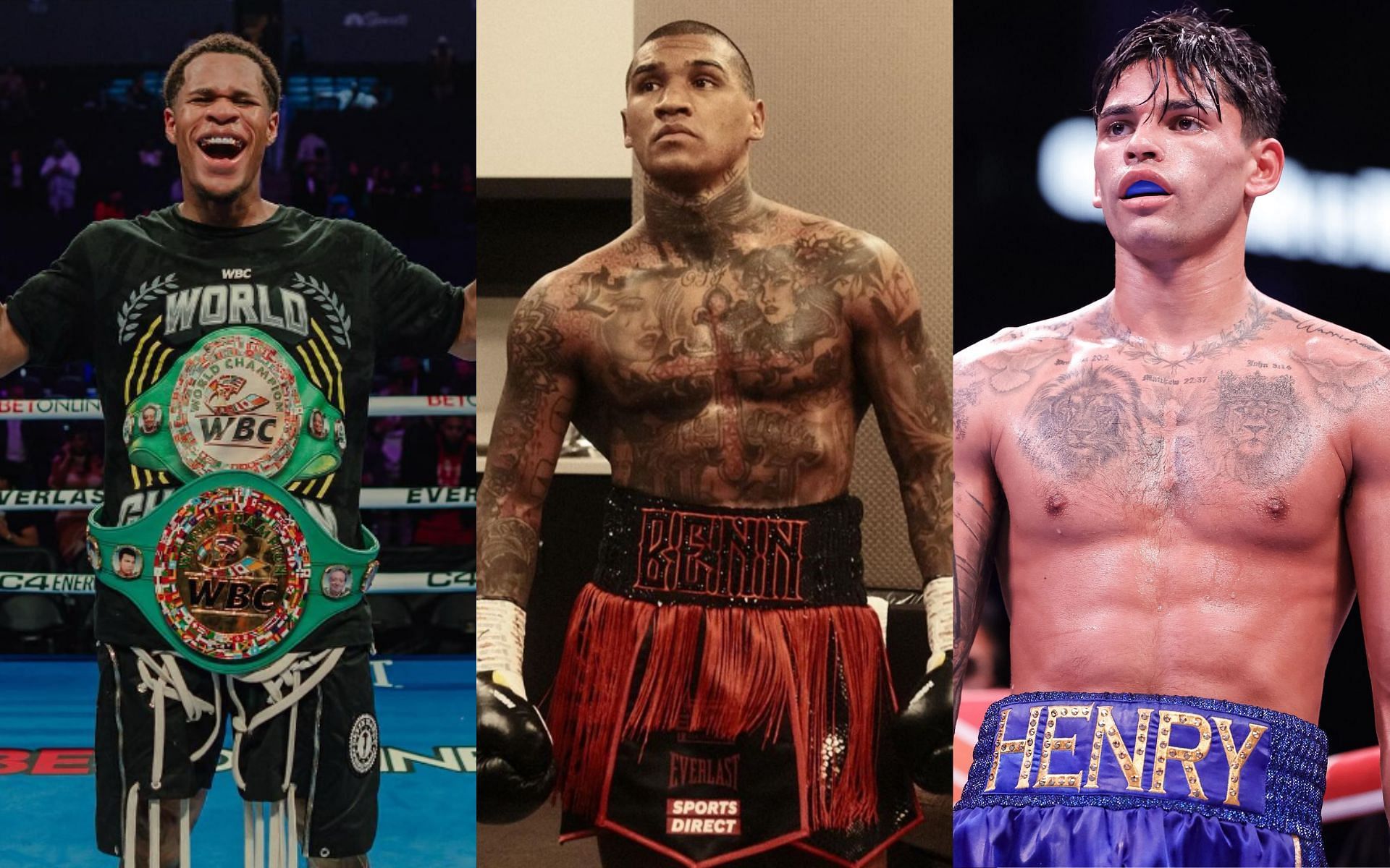 Conor Benn (middle) is willing to replace Ryan Garcia (right) if he withdraws from clash with Devin Haney (left) [Images Courtesy: @GettyImages, @conorbennofficial and @realdevinhaney on Instagram]
