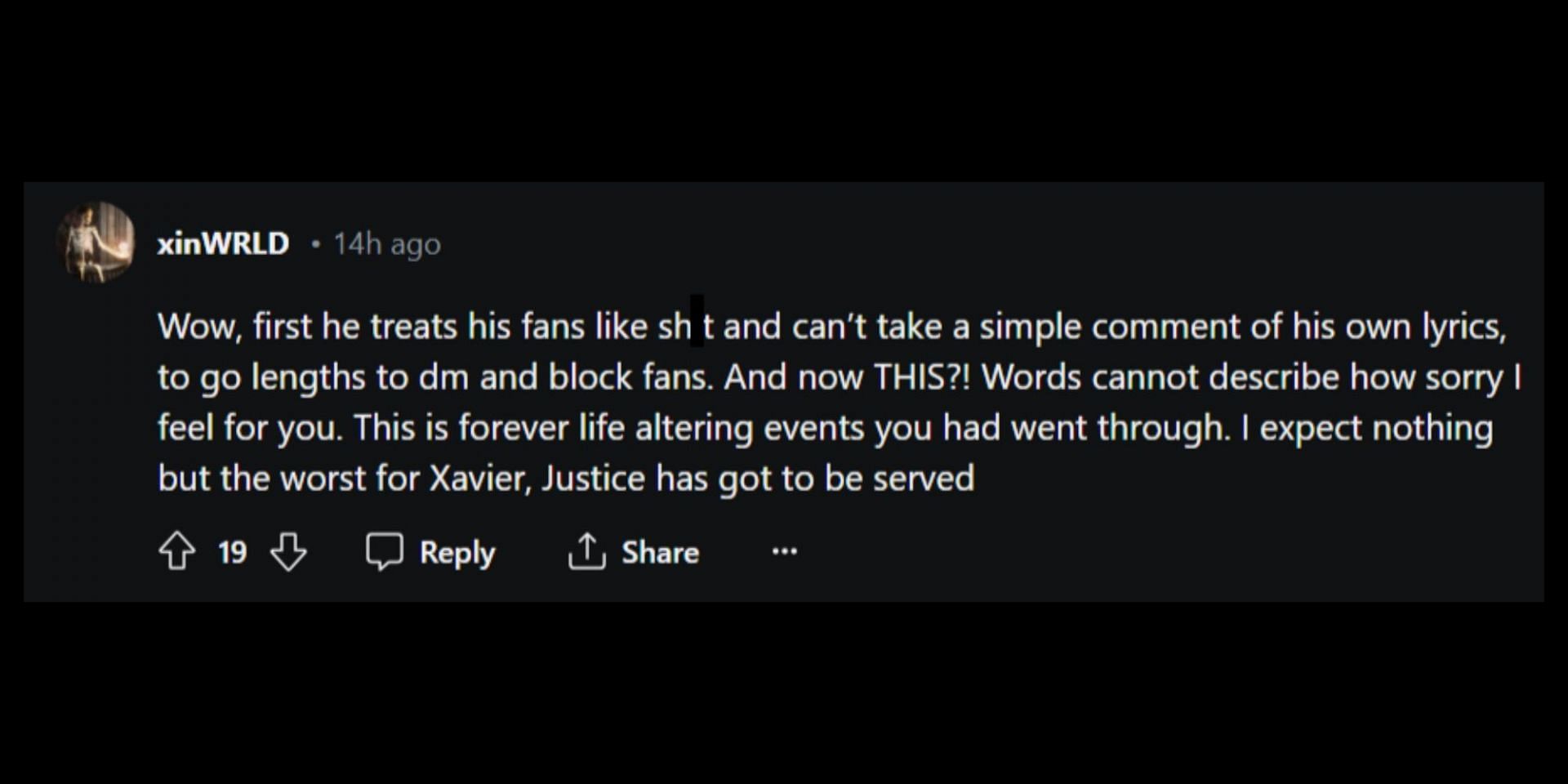 Xavier faced backlash online over abuse allegations. (Image via Reddit/@gianyasami)