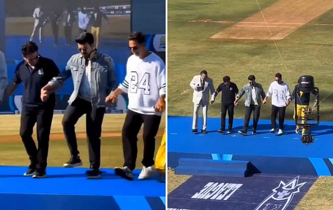 [Watch] Sachin Tendulkar dances to 'Naatu Naatu' alongside Ram Charan, Akshay Kumar and Suriya
