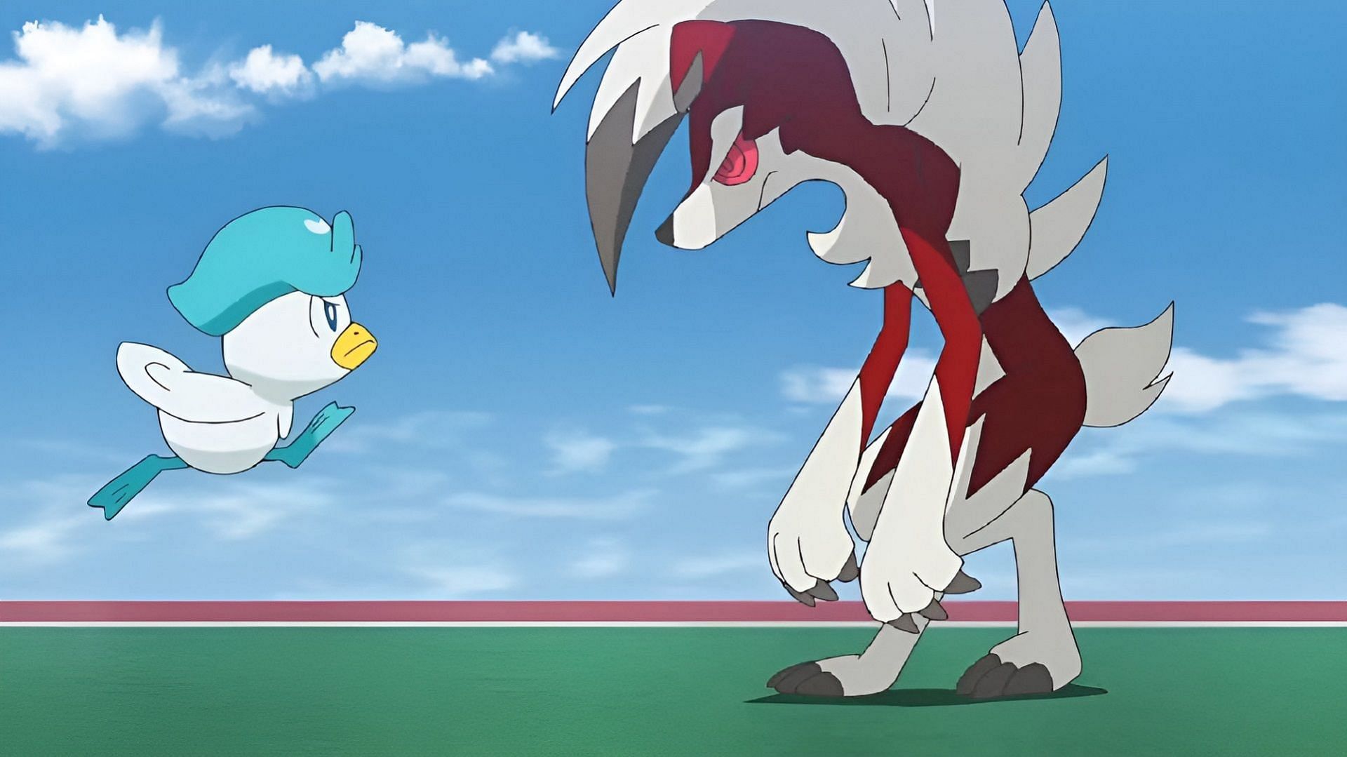 Quaxly and Lycanroc battle in Pokemon Horizons Episode 41 (Image via The Pokemon Company)