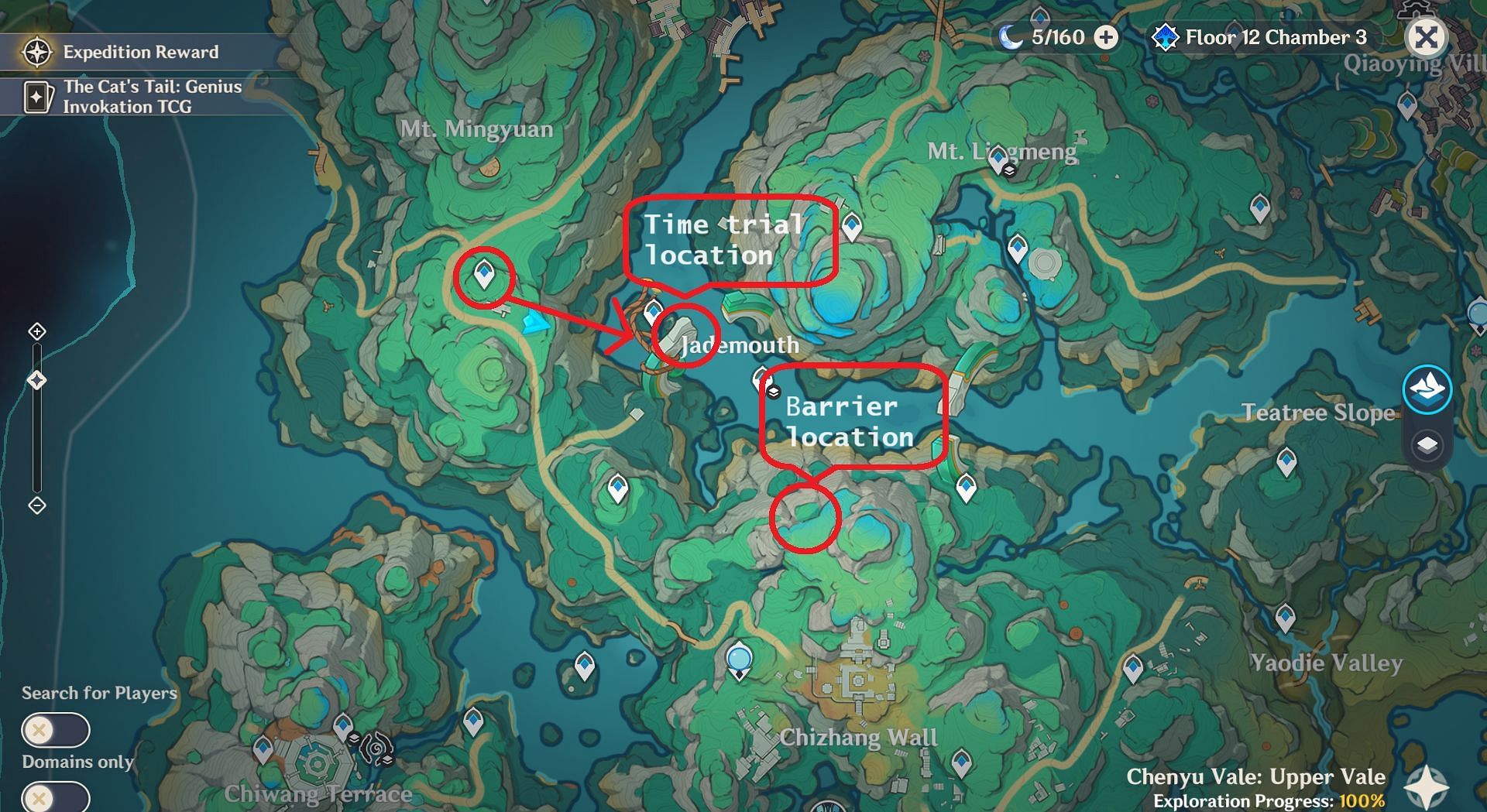 Time Trial and green barrier locations (Image via HoYoverse)