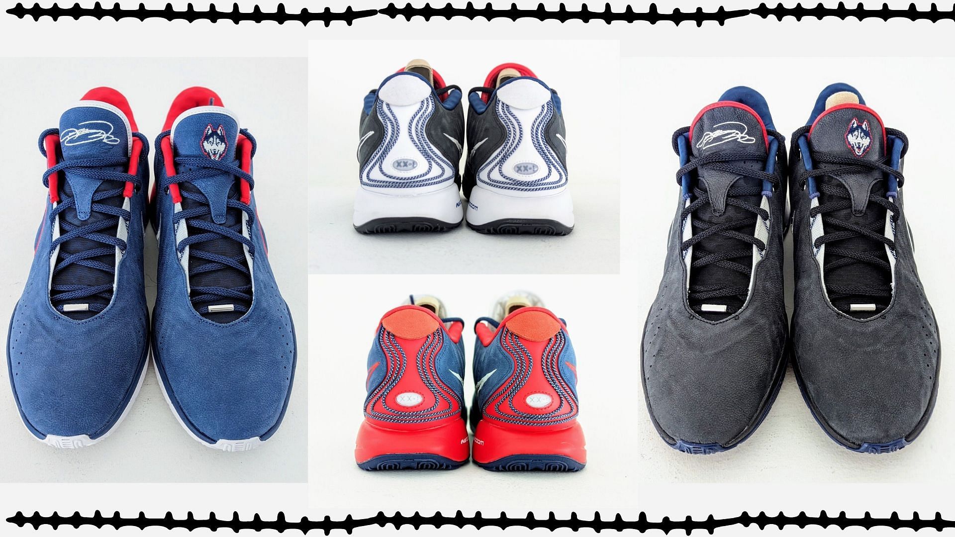 A detailed look at the Away and Alternate of Nike LeBron 21 UCONN PE colorways (Image via YouTube/@lechonjames236)