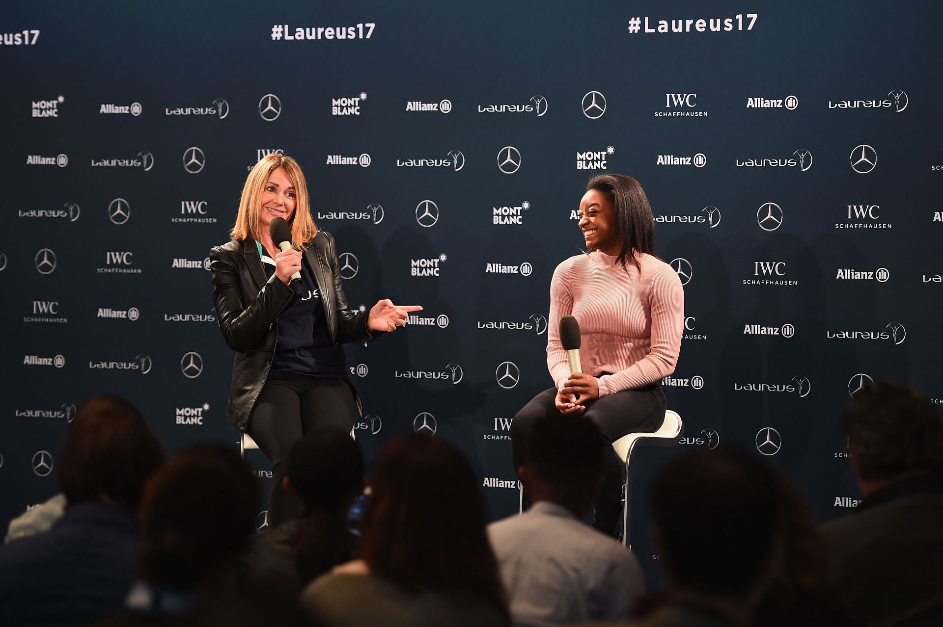 Biles and Comaneci at Media Interviews - 2017 Laureus World Sports Awards - Monaco
