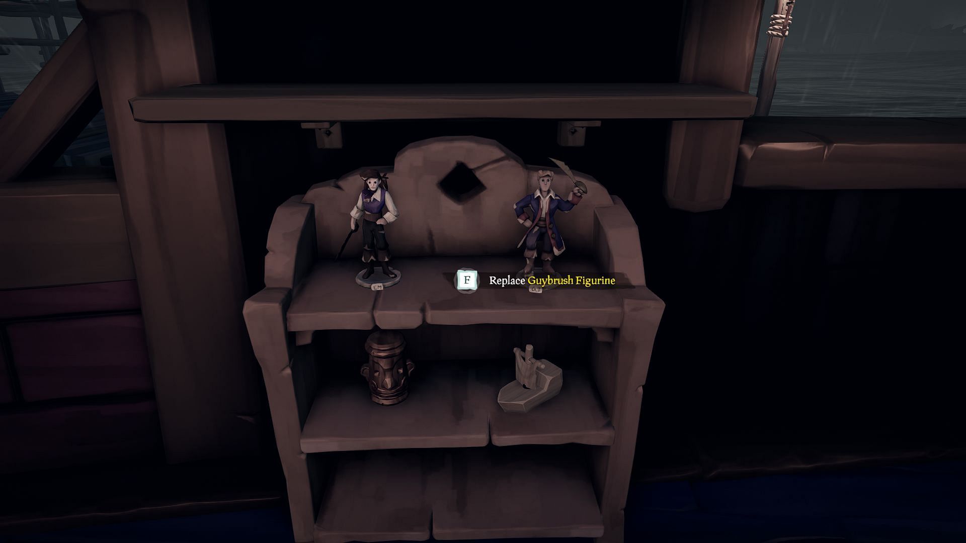 Trinkets inside a ship that serve as a customization option for a Captained Ship (Image via Rare)