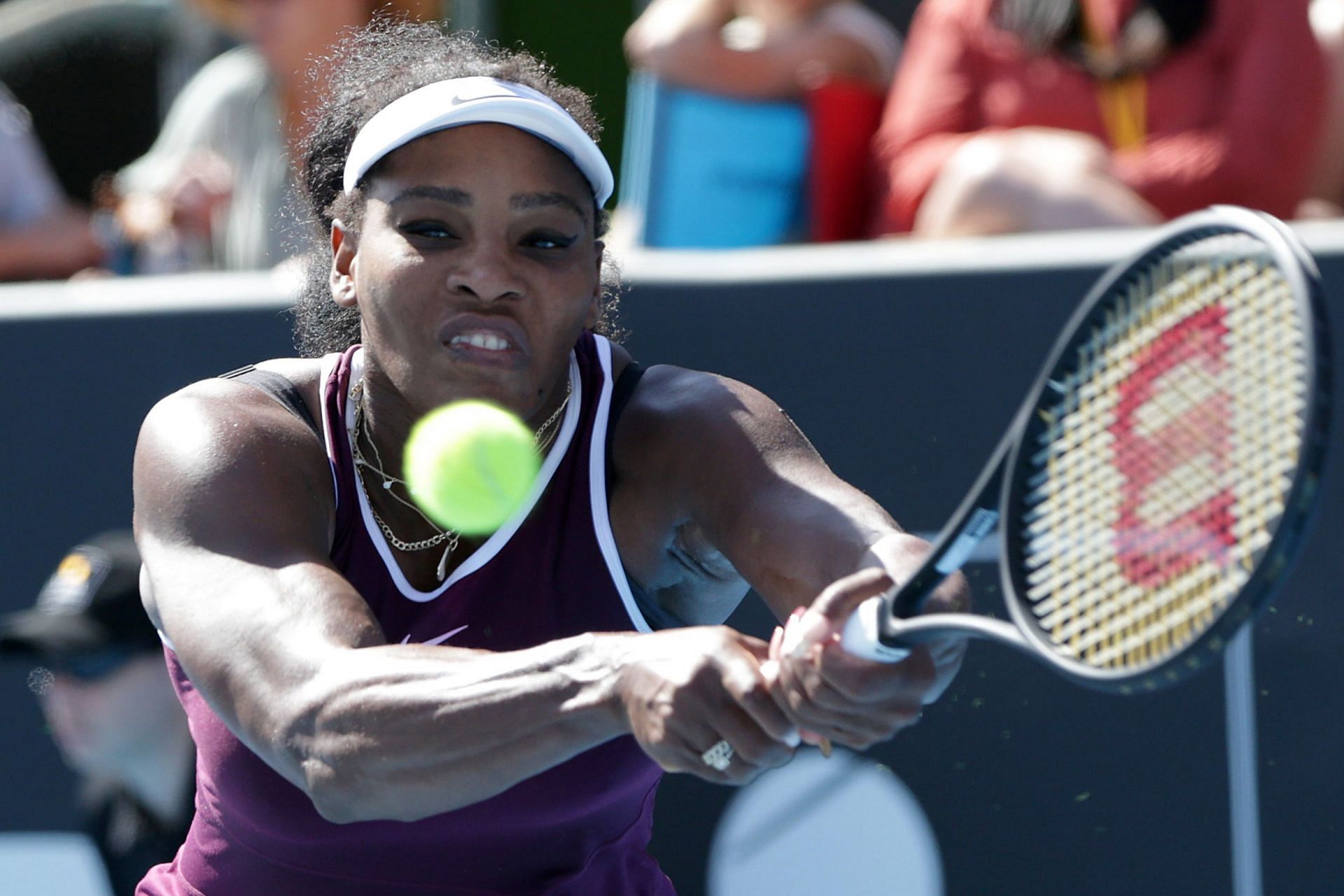 Serena Williams retrieves a ball at the 2020 ASB Classic